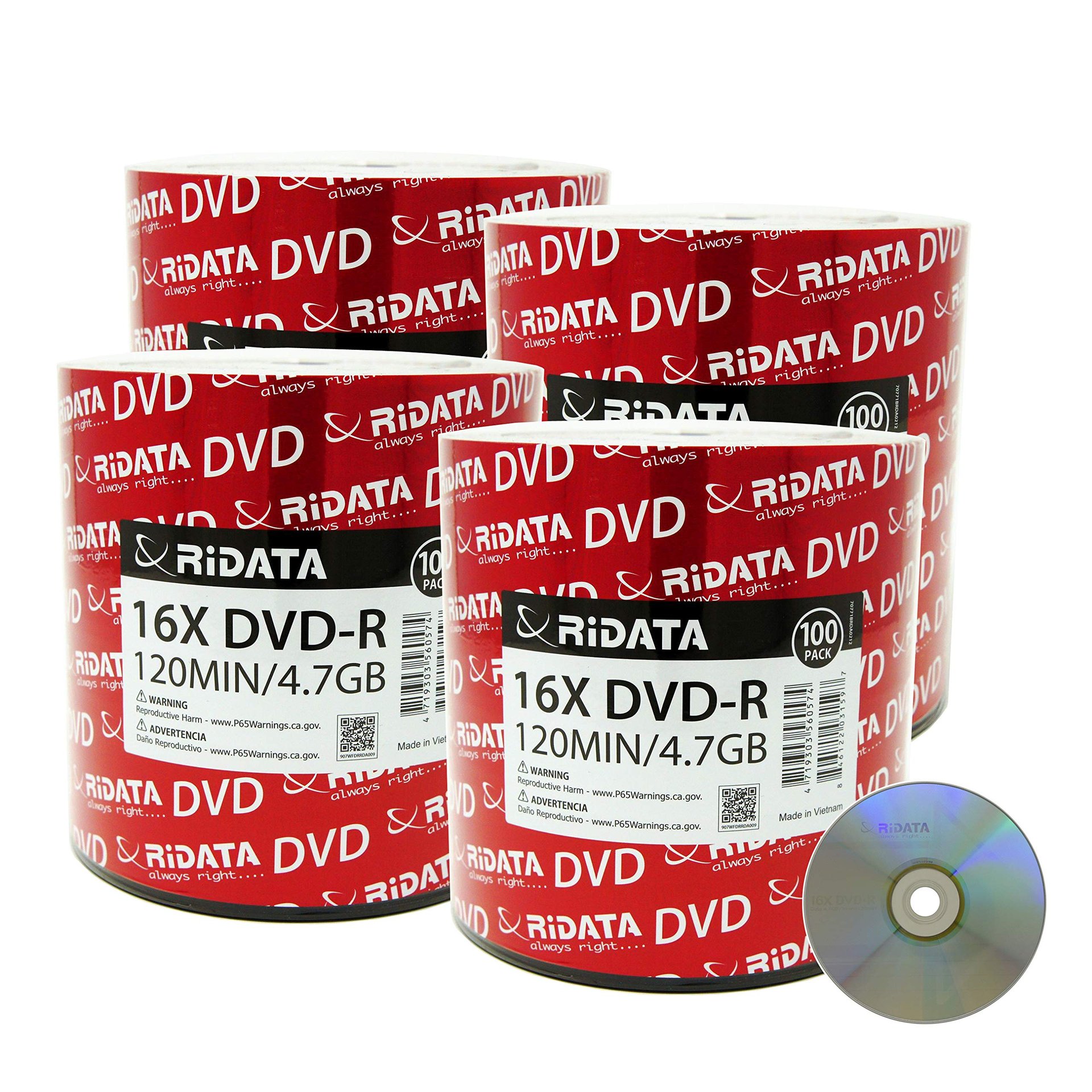 Paquete 400 Ridata DVD-R 16X 4.7GB Logo Plateado