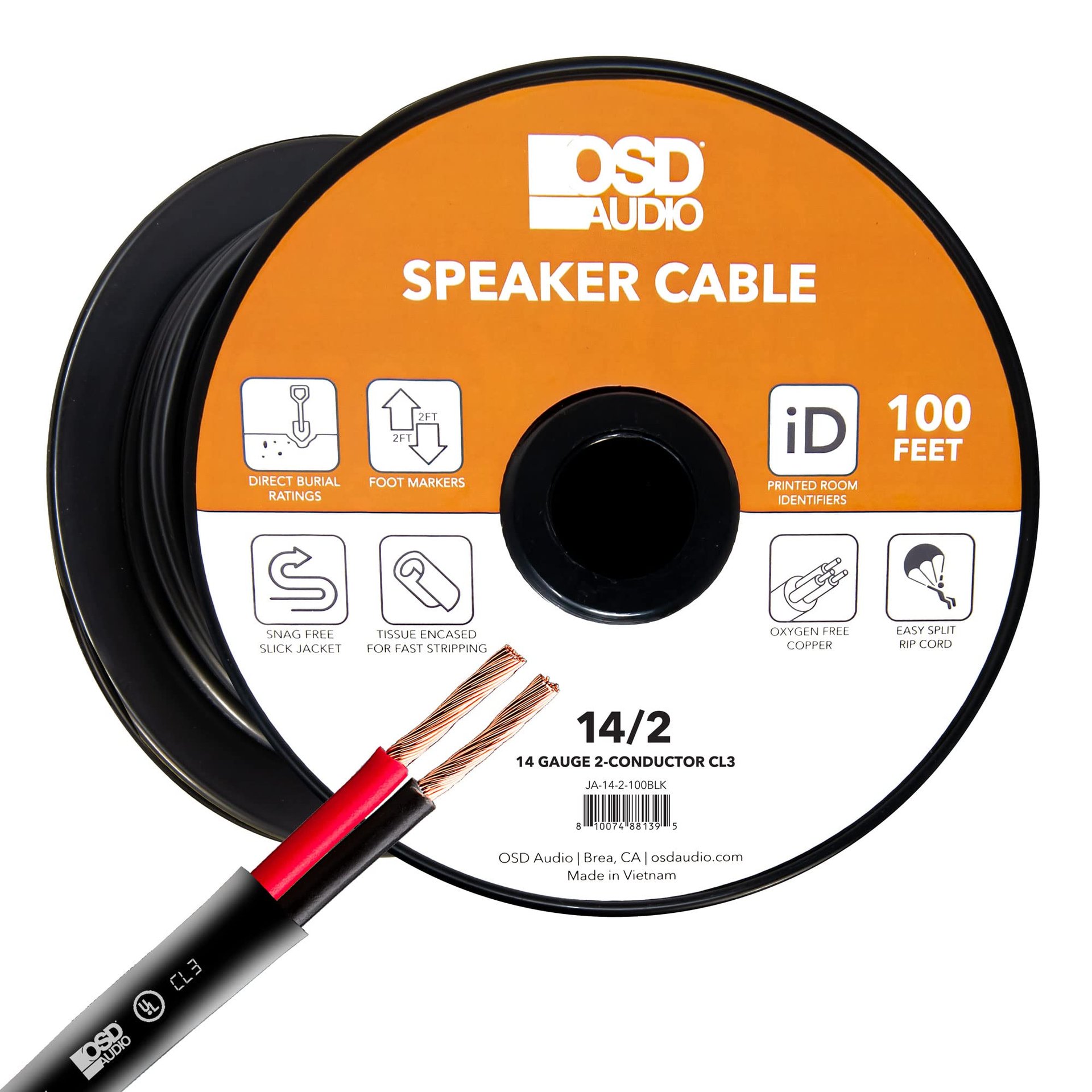 OSD Audio Cable de bocina 14/2 14 AWG 100FT OFC