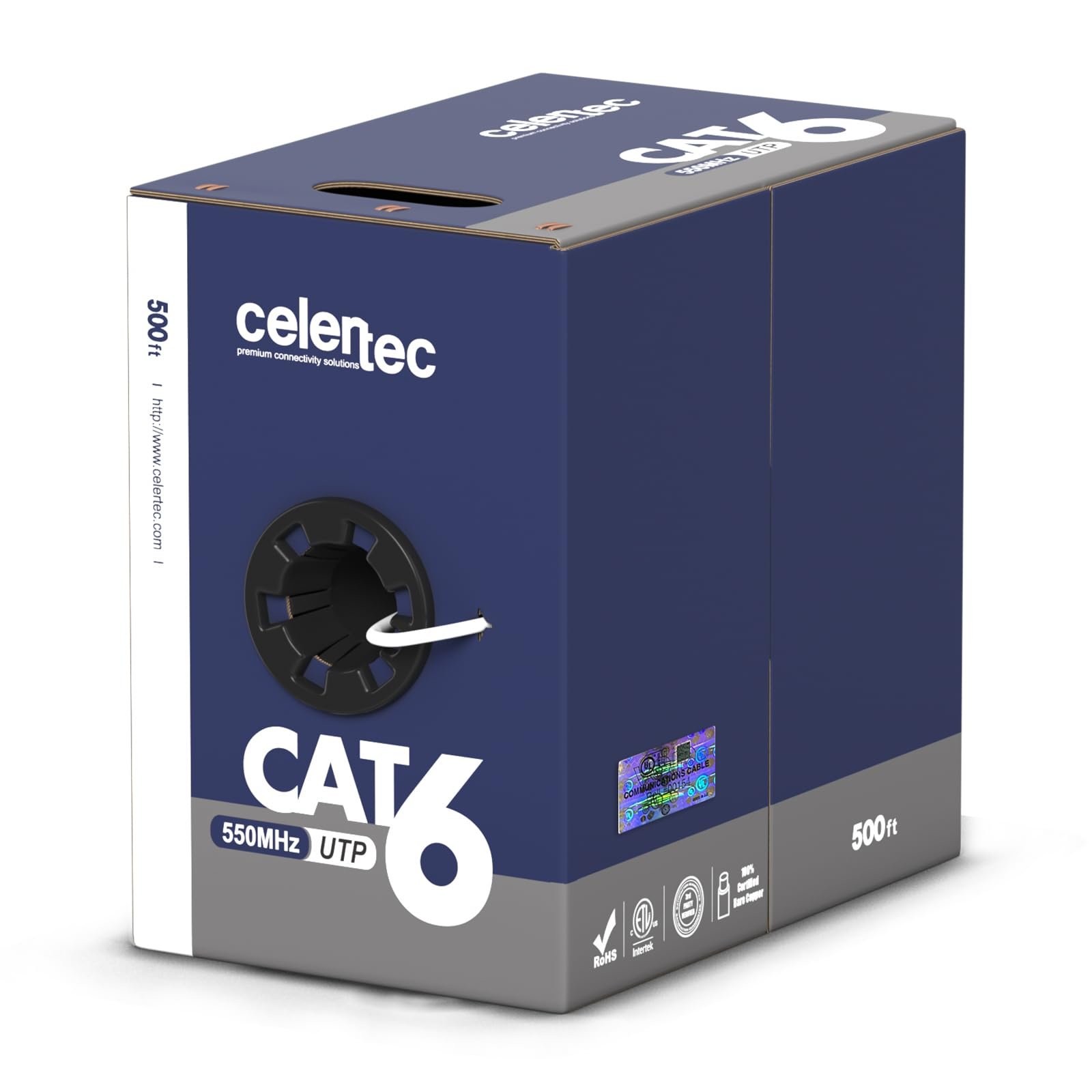 celertec Cable Cat6 Plenum 500 ft UTP 23AWG