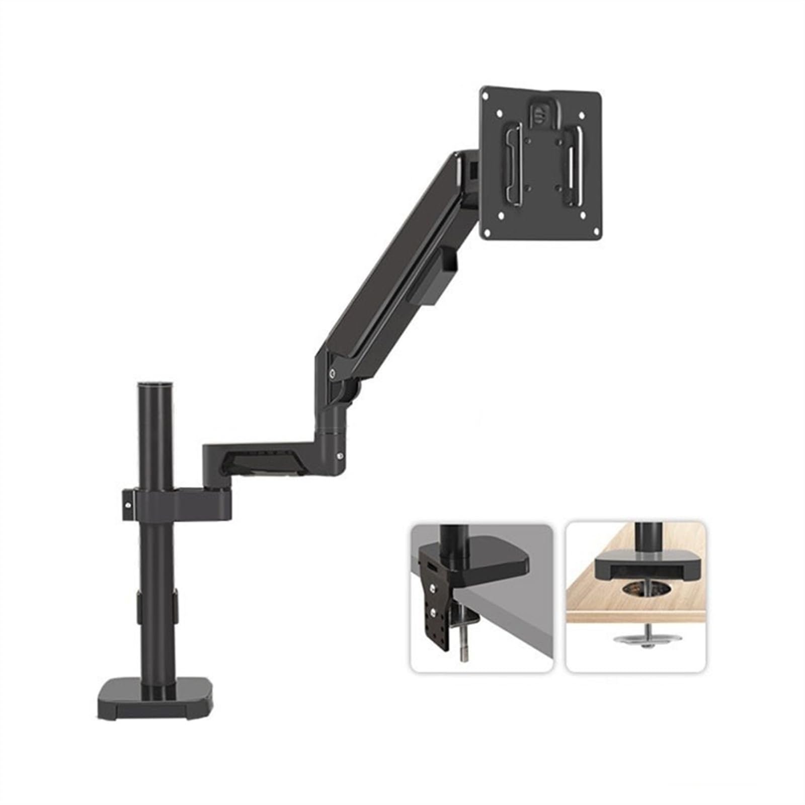 Brazo monitor 14–32 pulg., gas, C-Clamp y Grommet