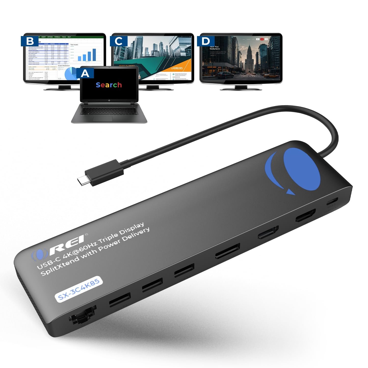 OREI Dock USB-C Triple Monitor 4K@60Hz, 85W PD