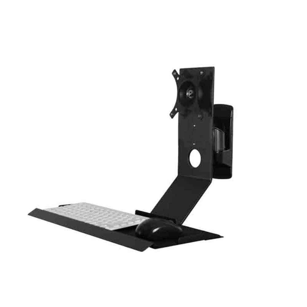 Soporte de monitor giratorio negro con bandeja de teclado