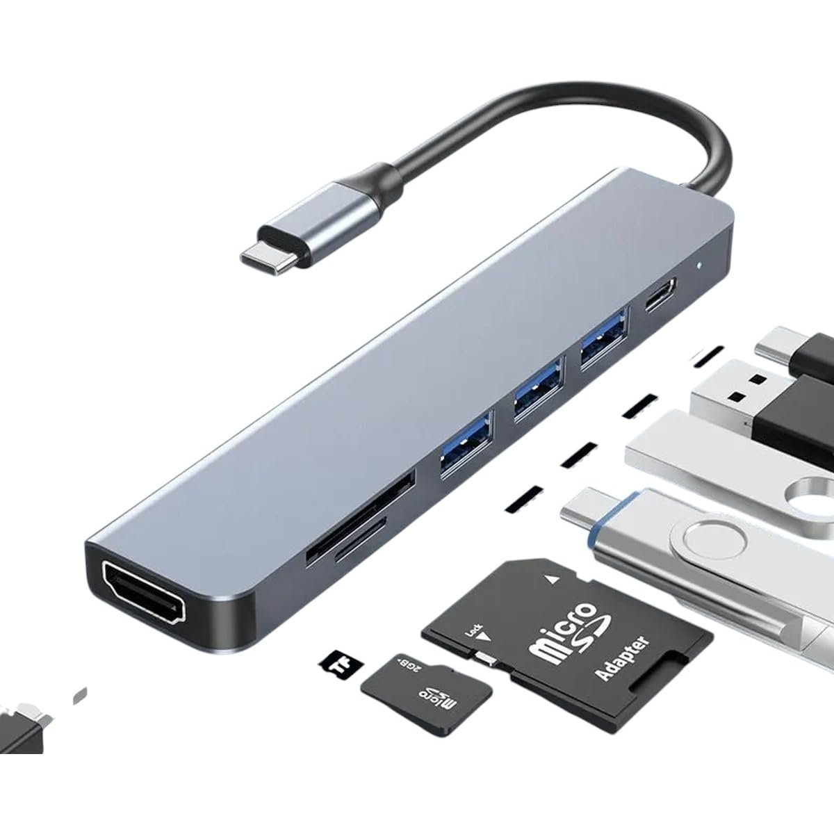 Hub USB-C 5 puertos con HDMI 4K y PD (USB 3.0/2.0)