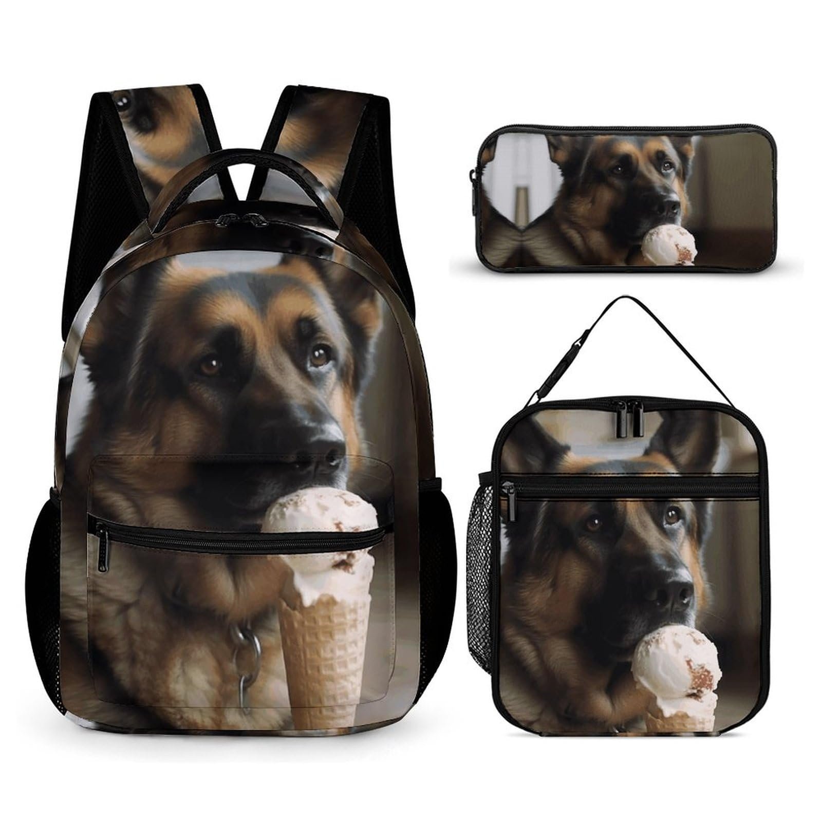 KLWQR Mochila 'Perro y Helado' Set 3 en 1
