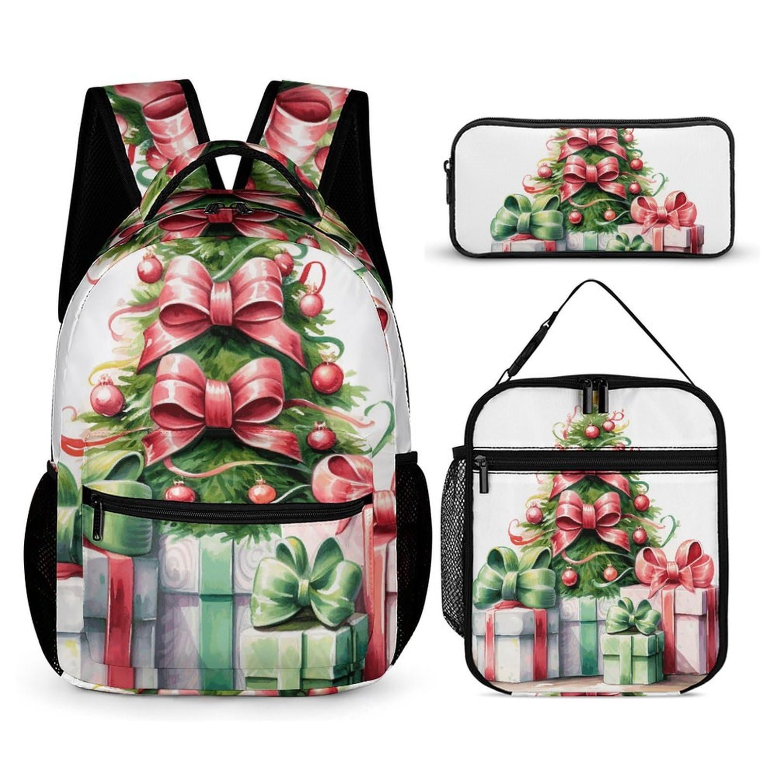 KLWQR Mochila 3 en 1 con moño, lonchera y estuche