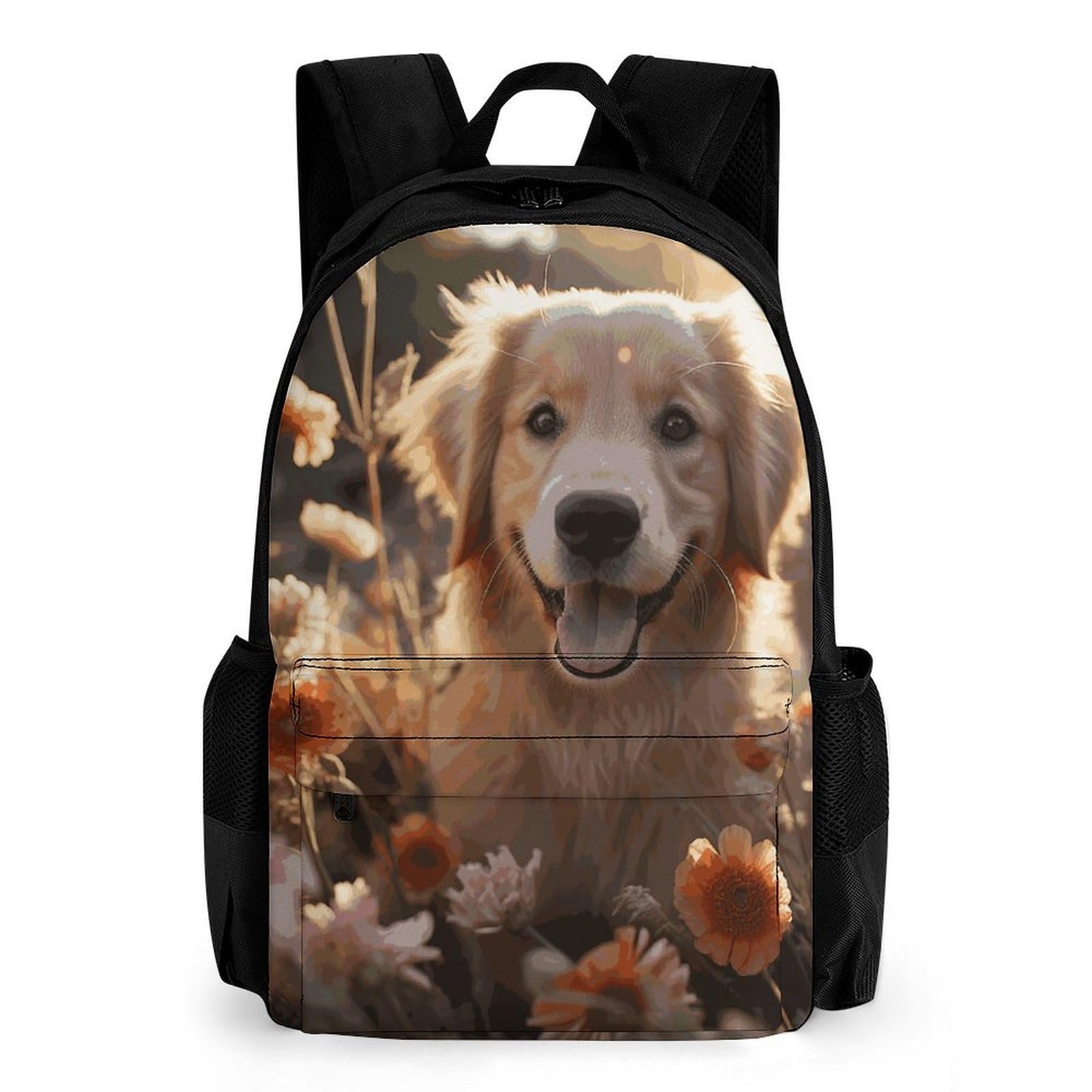 VTCTOASY Mochila para laptop - Golden Retriever y flores