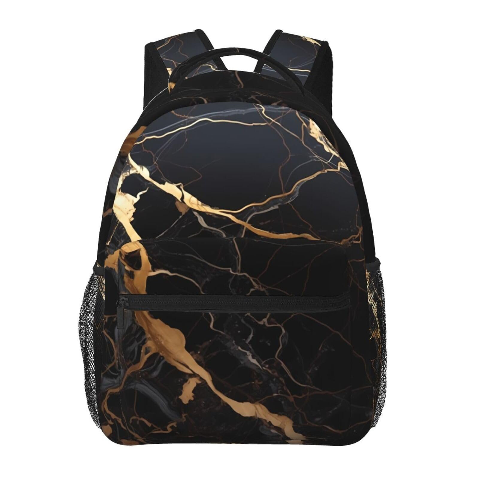 Mochila de viaje grande para laptop — Negro Gold Marble