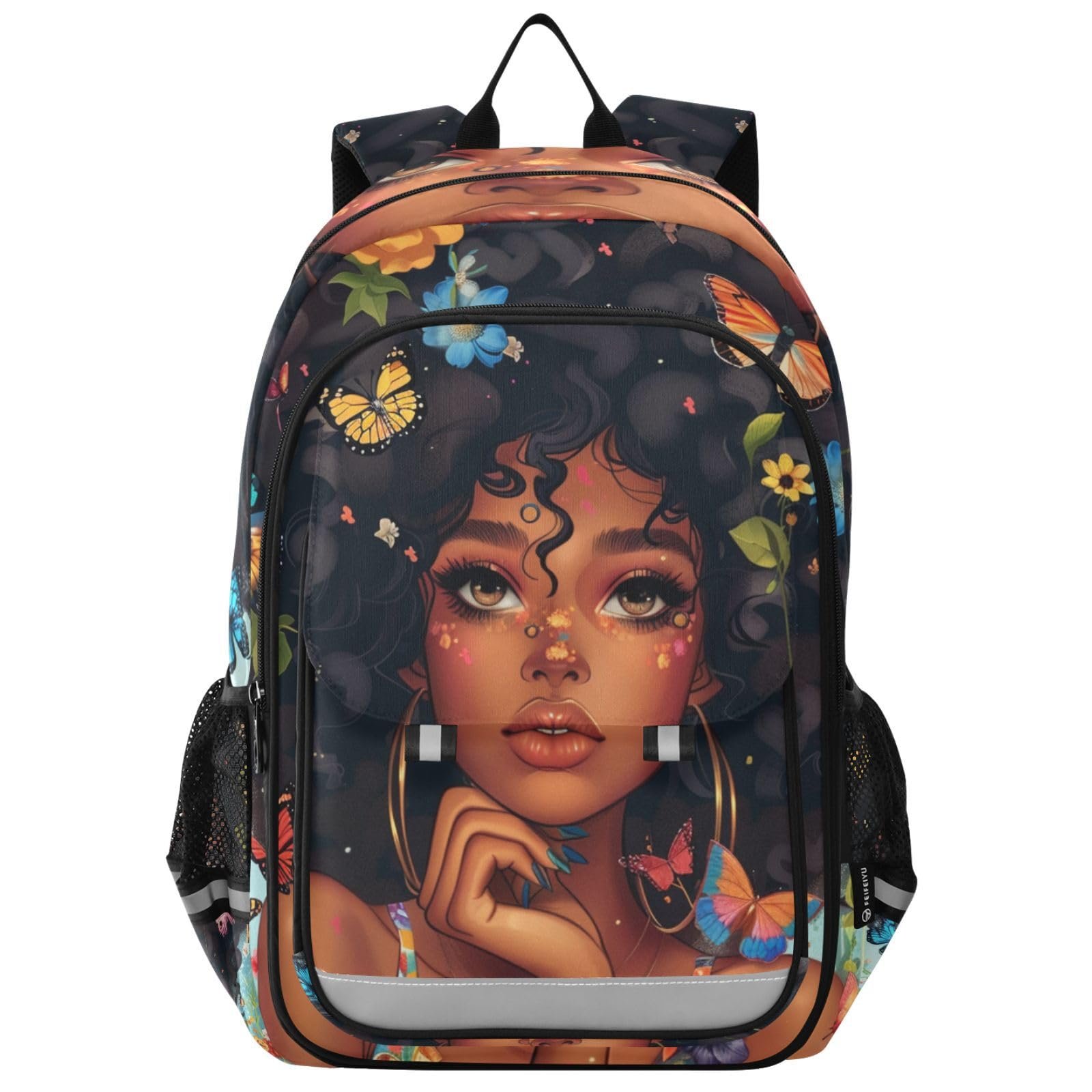 ALAZA Mochila escolar Afro para mujer con mariposas