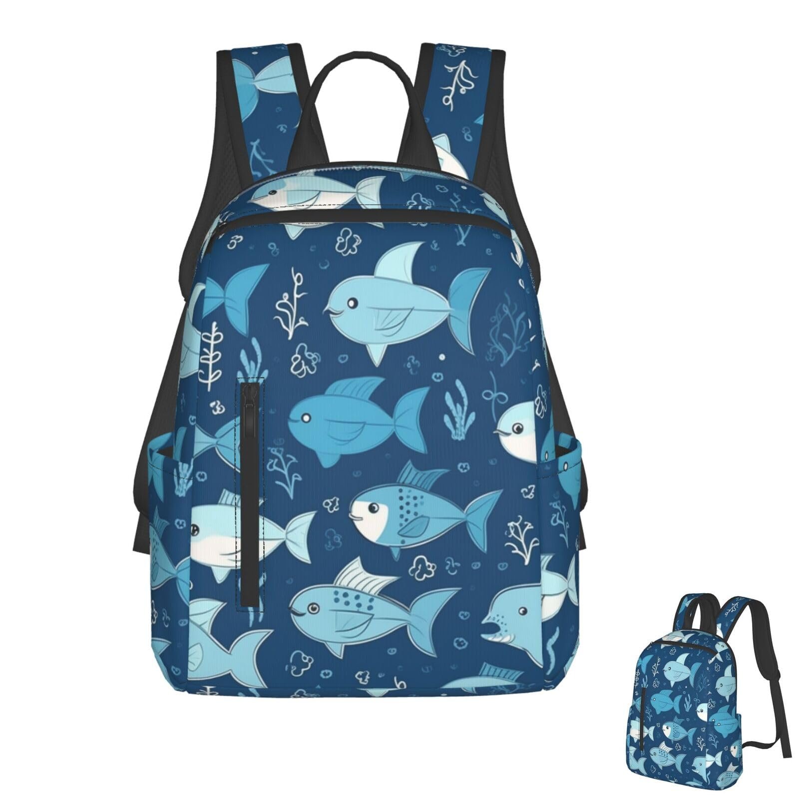 Mochila ligera para laptop con diseño pez azul