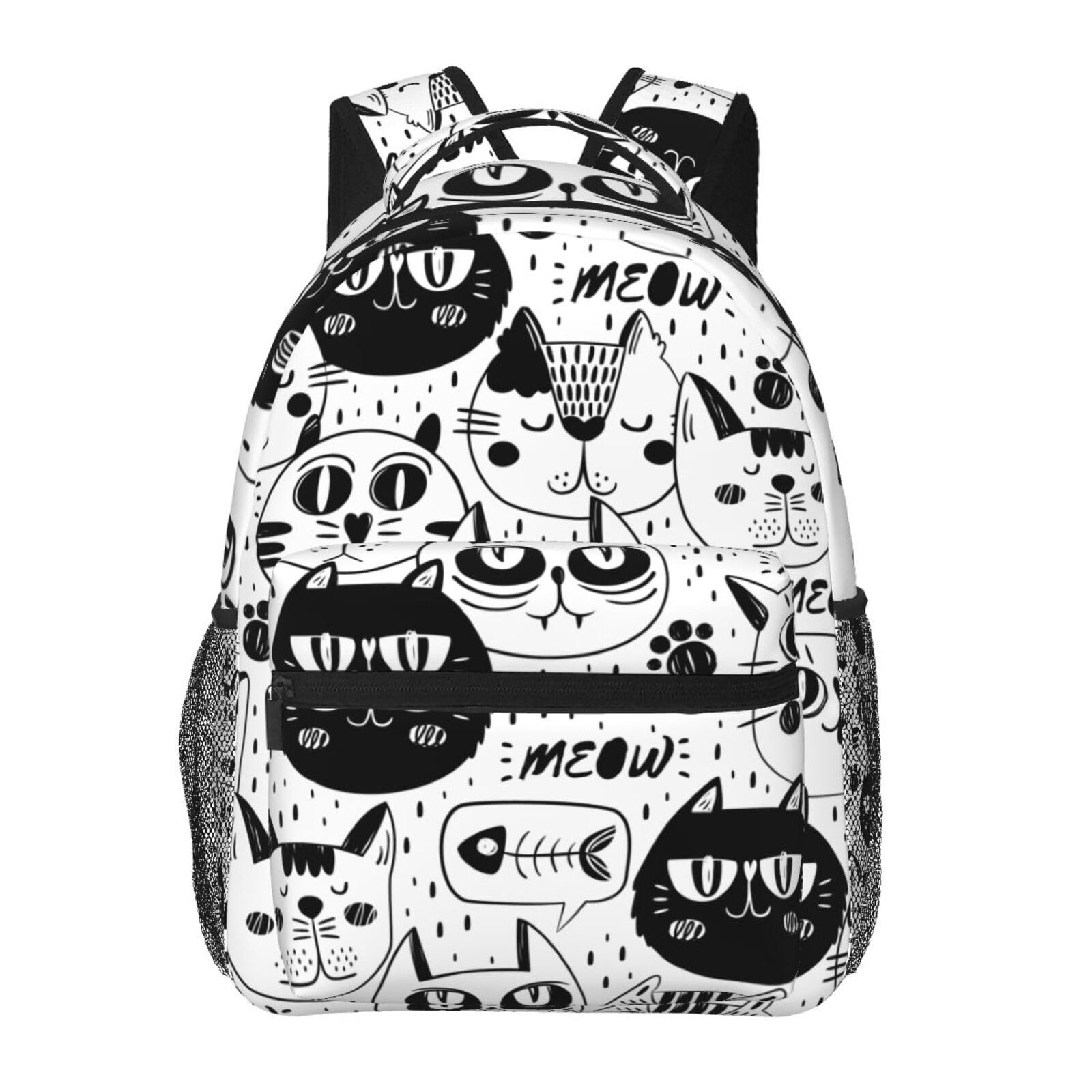 Yakelo Mochila para laptop Gatos blanco y negro, ligera