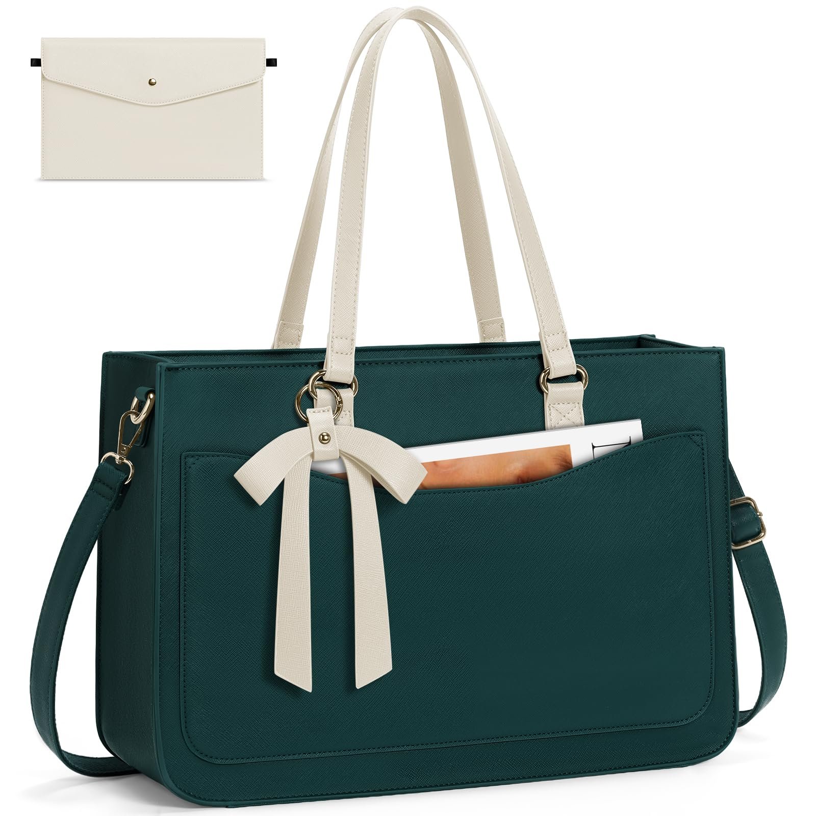 RAINSMORE Bolso para Laptop 15.6" Mujer Beige y Verde