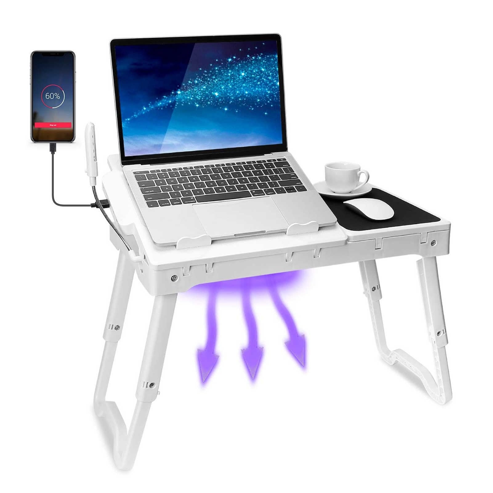 TeqHome Mesa para Laptop de Cama Ajustable — Blanca