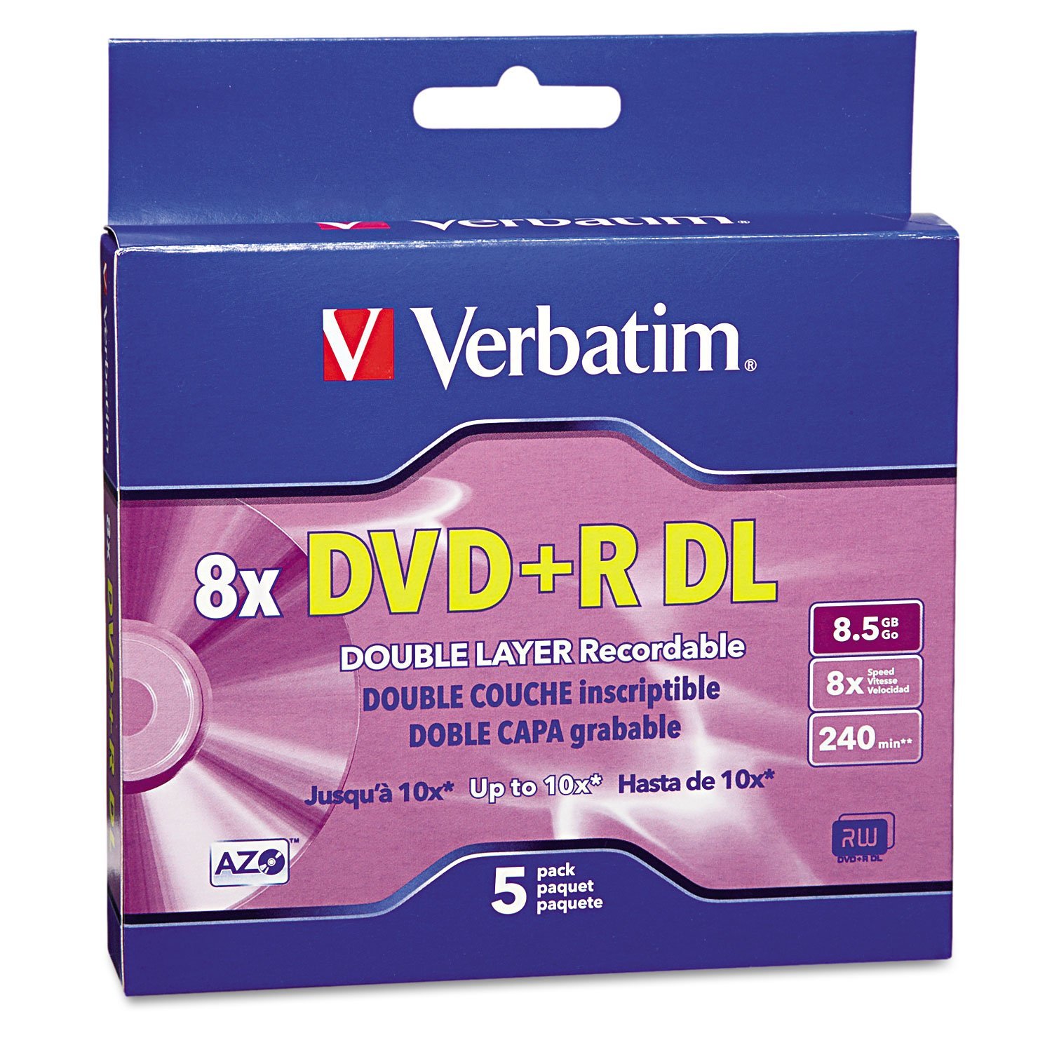 Verbatim DVD+R DL 8.5GB 8X AZO — 5 pzas (Plateado)
