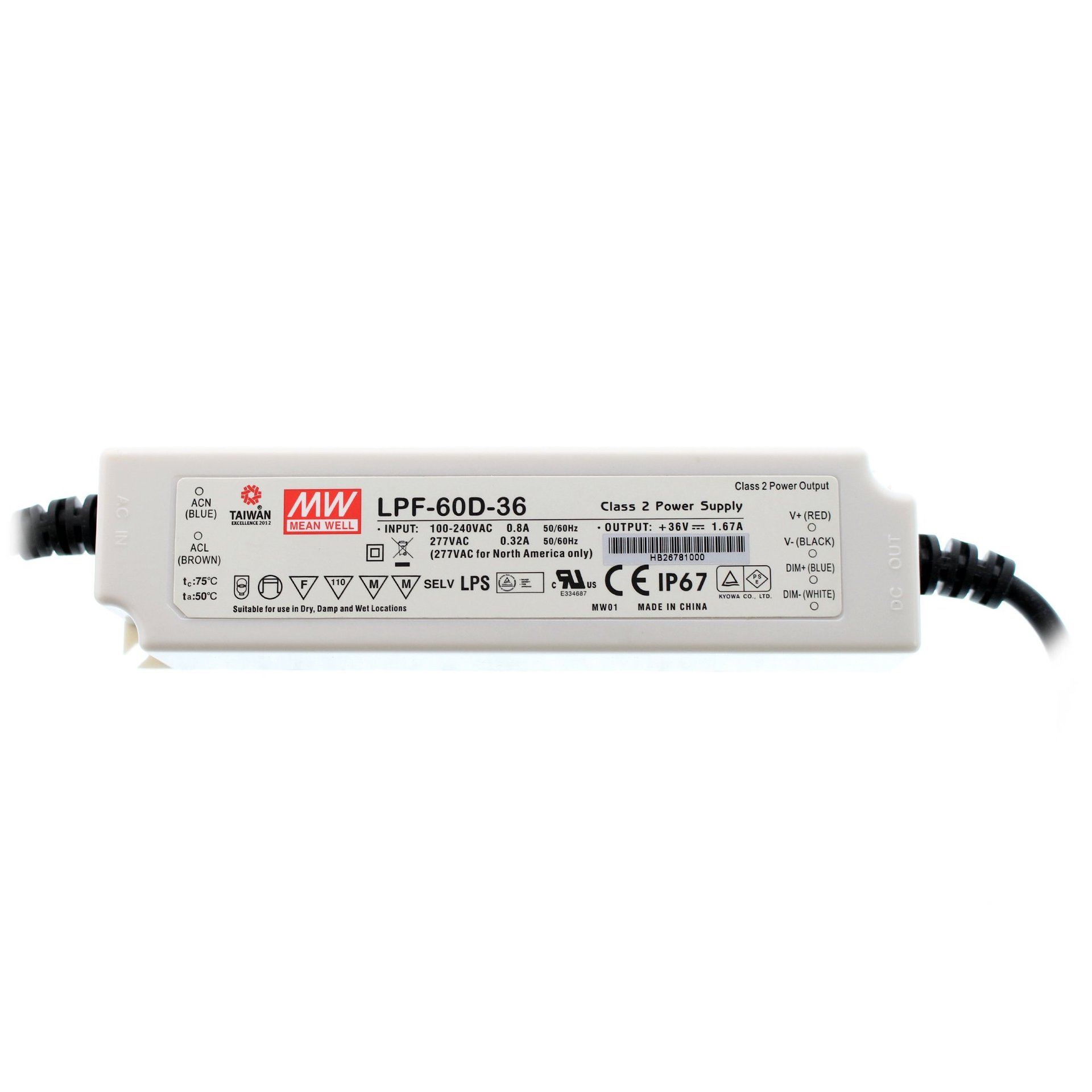 Mean Well LPF-60D-36 36V 1.67A Fuente LED 60W con PFC