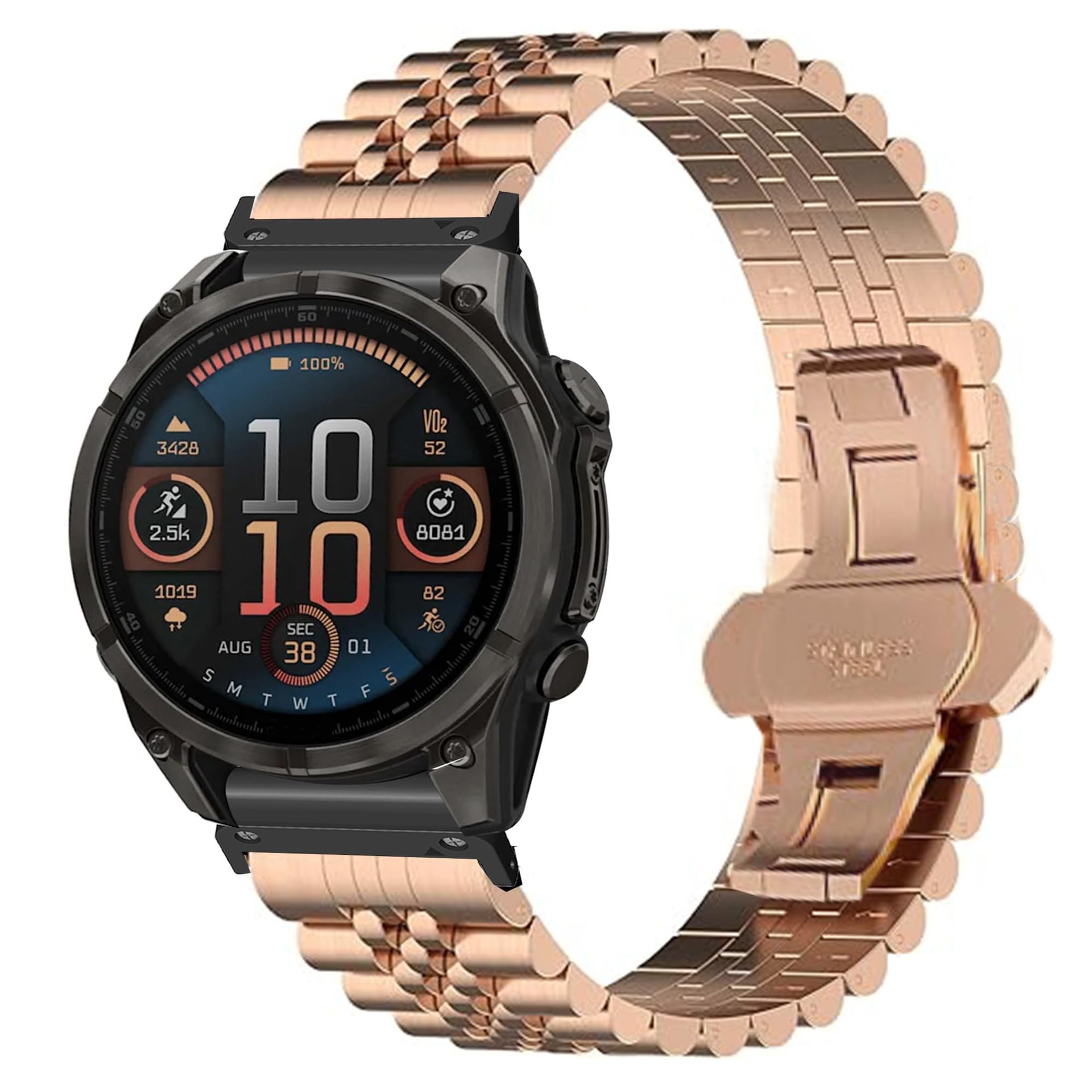 Correa metálica compatible Garmin Fenix 22 mm — Oro Rosa