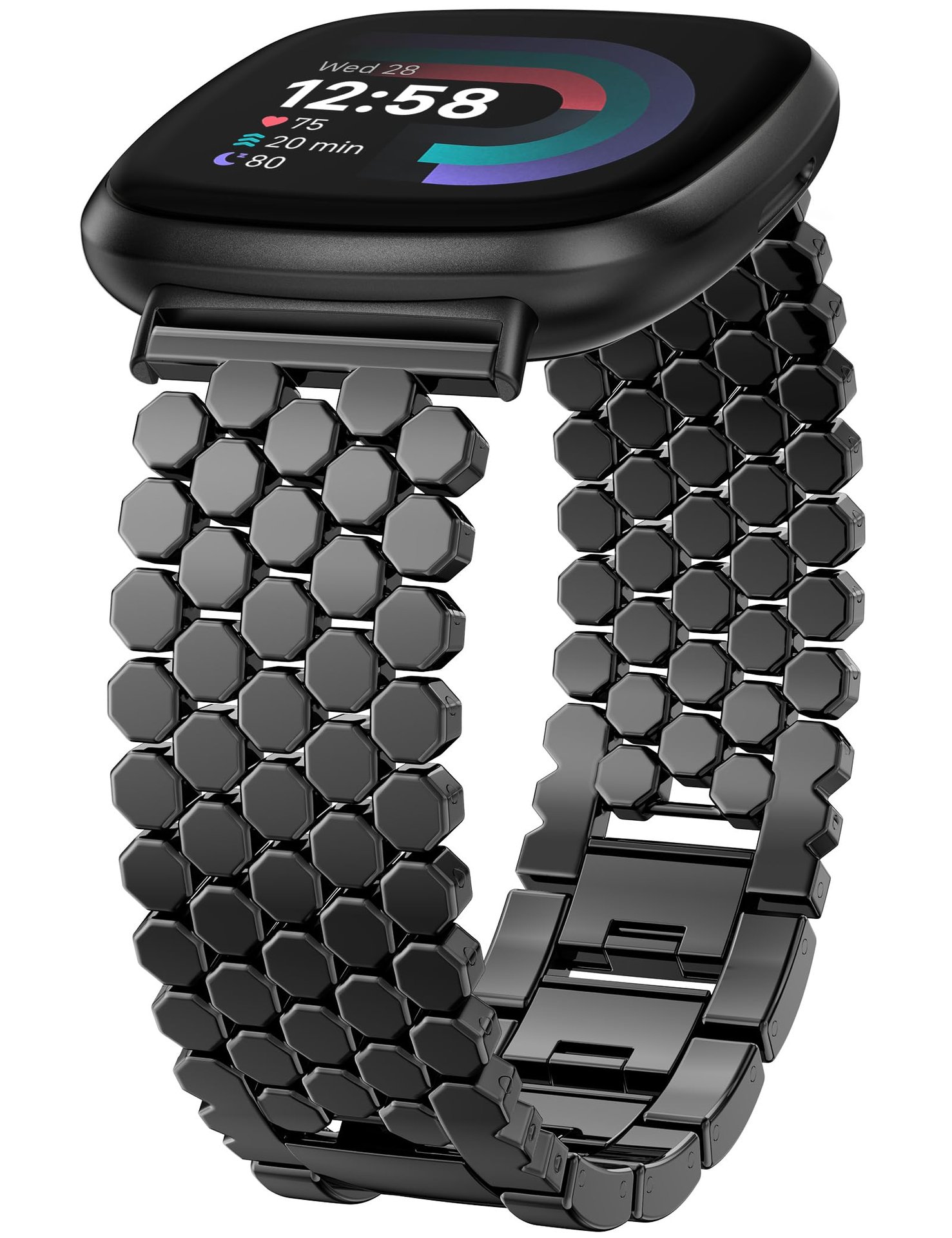 Minyee Correa metálica negra compatible con Fitbit Versa/Sense