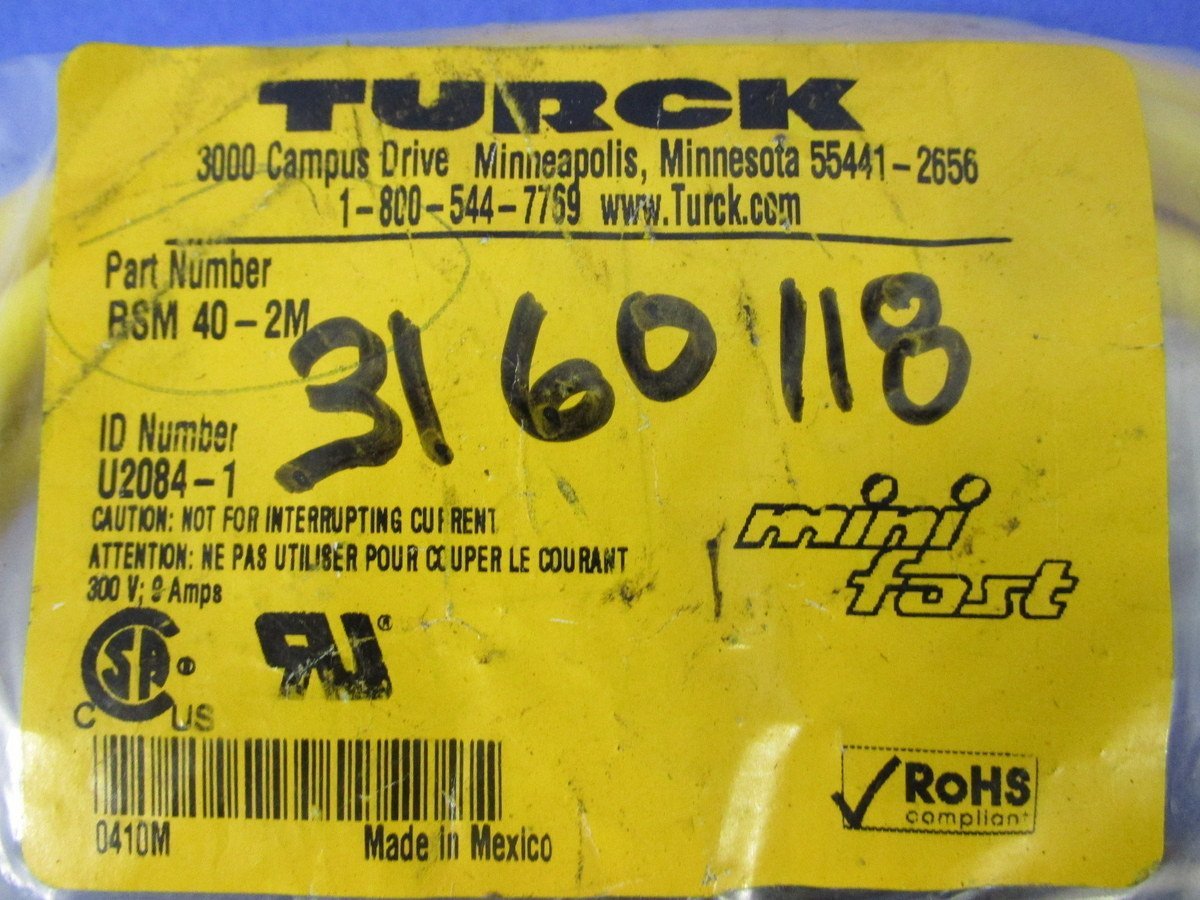 TURCK RSM 40-2M, cable 2 m 4x18 AWG, conector 7/8" MINIFAST