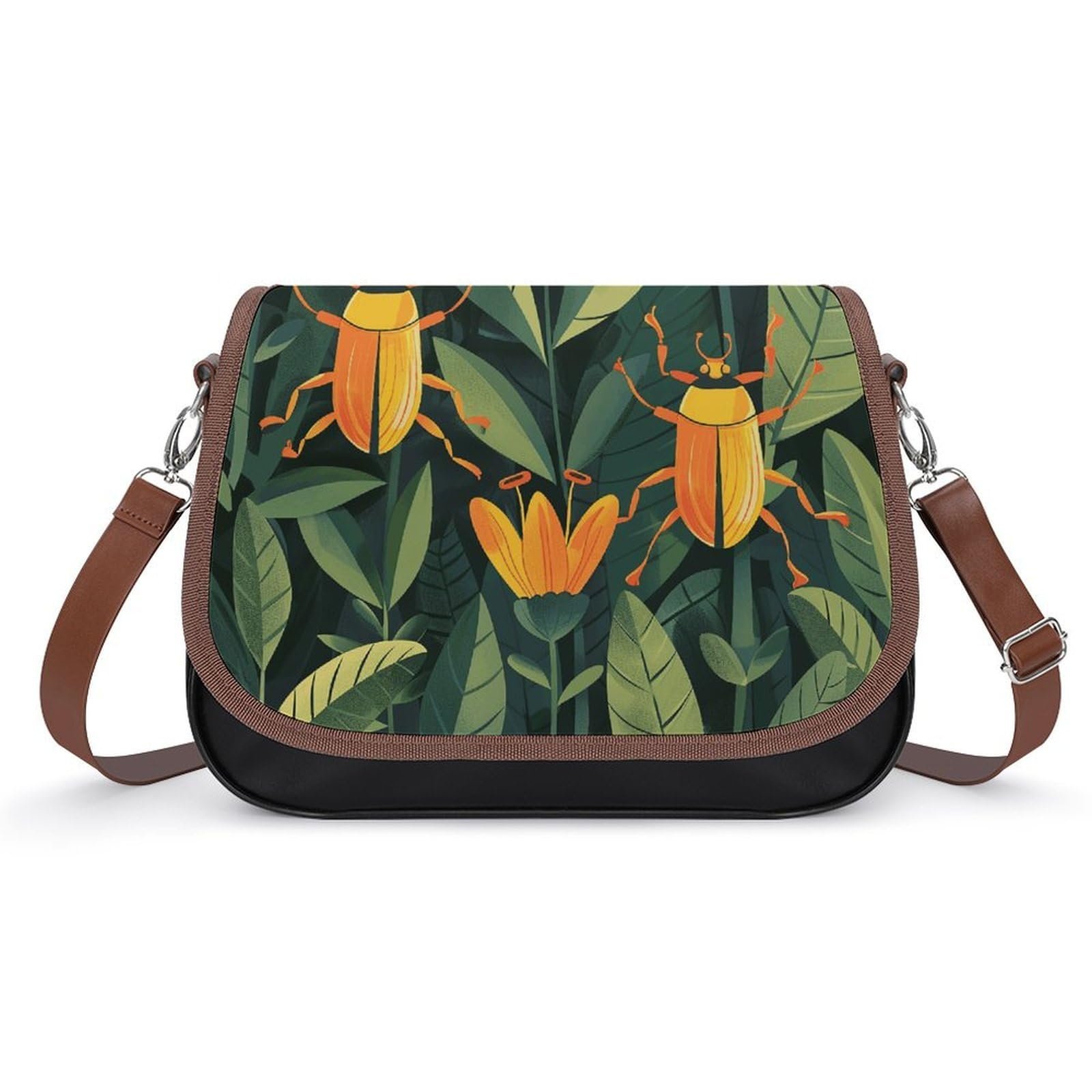 Bolsa tote de cuero con diseño escarabajo dorado