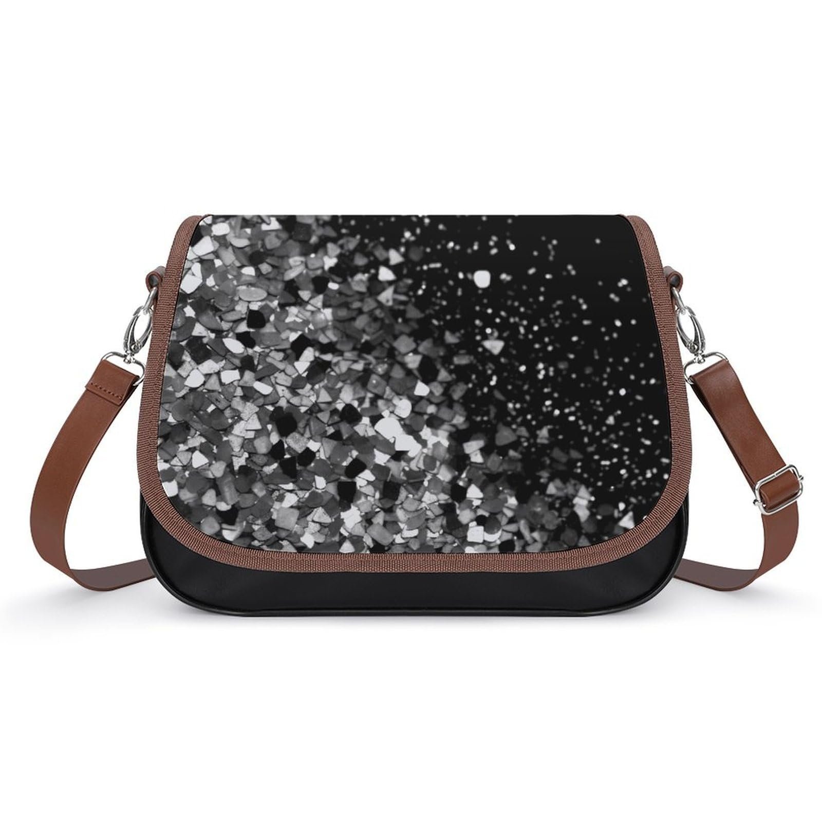 Bolso tote de cuero con brillo negro y blanco