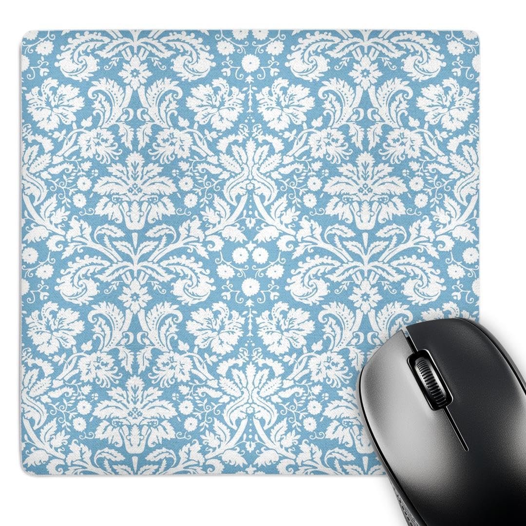 3D Rose Mouse Pad 8 x 8" Damasco Azul y Blanco