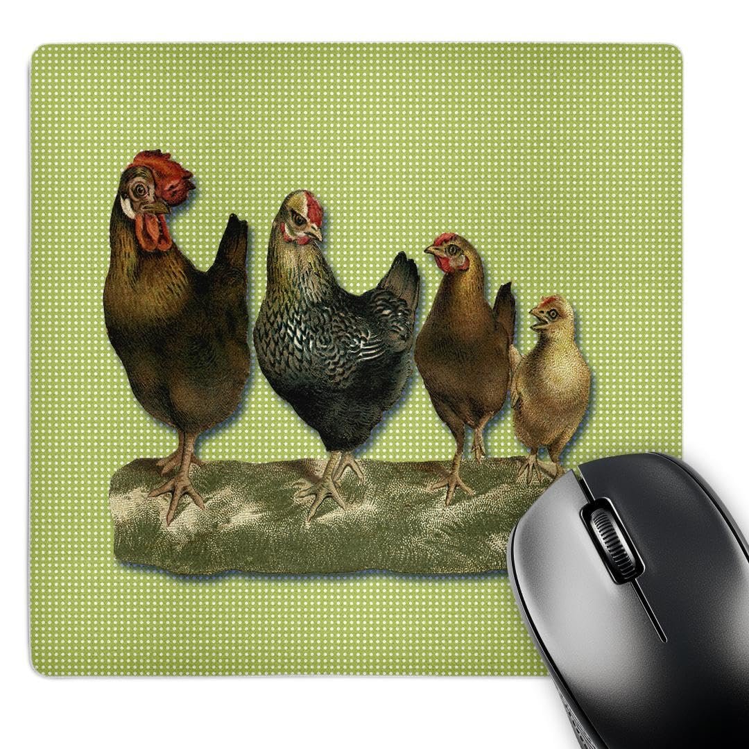 Alfombrilla mate 3D Rose 8 x 8: Gallo y tres gallinas
