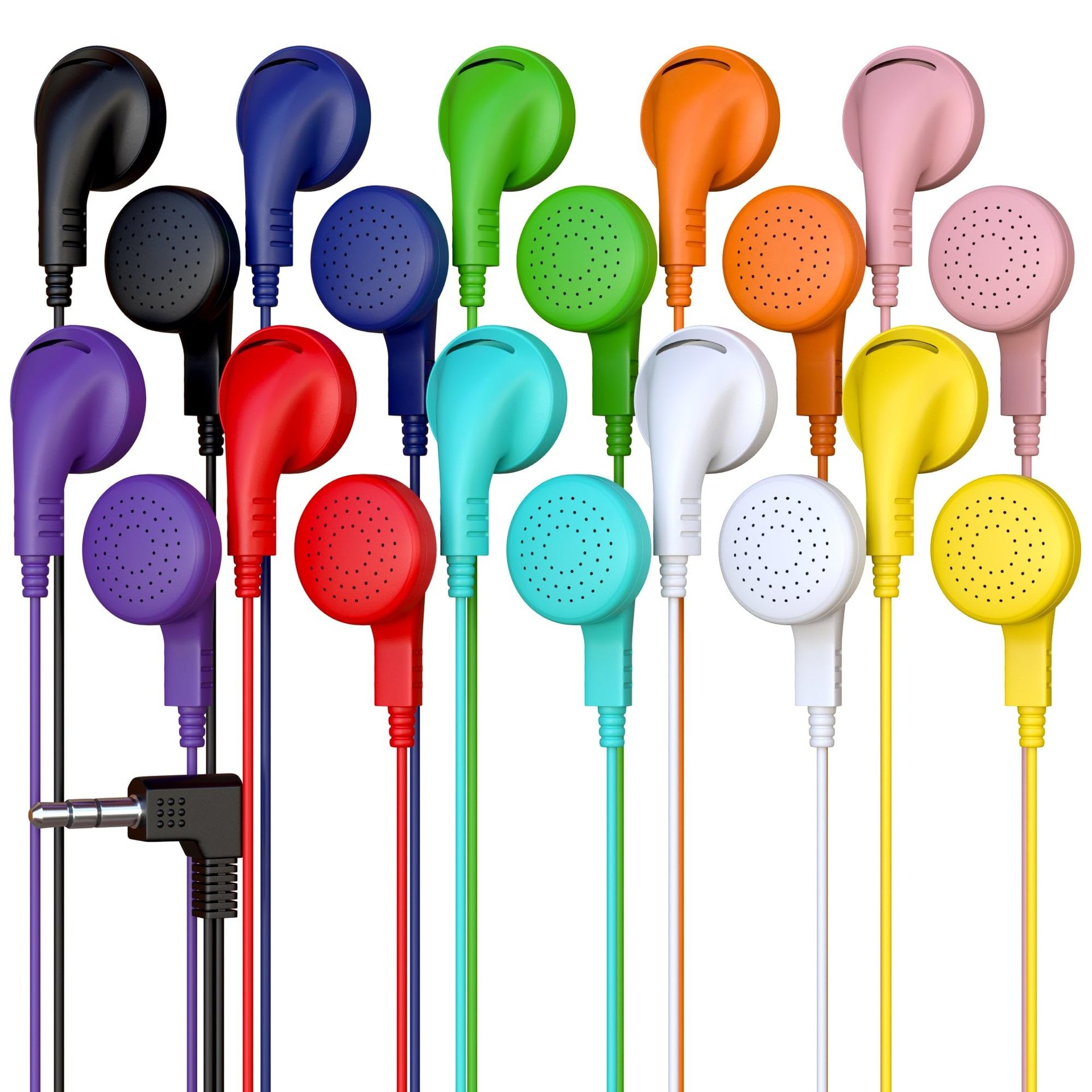 Paquete de 50 audífonos con cable, colores mixtos
