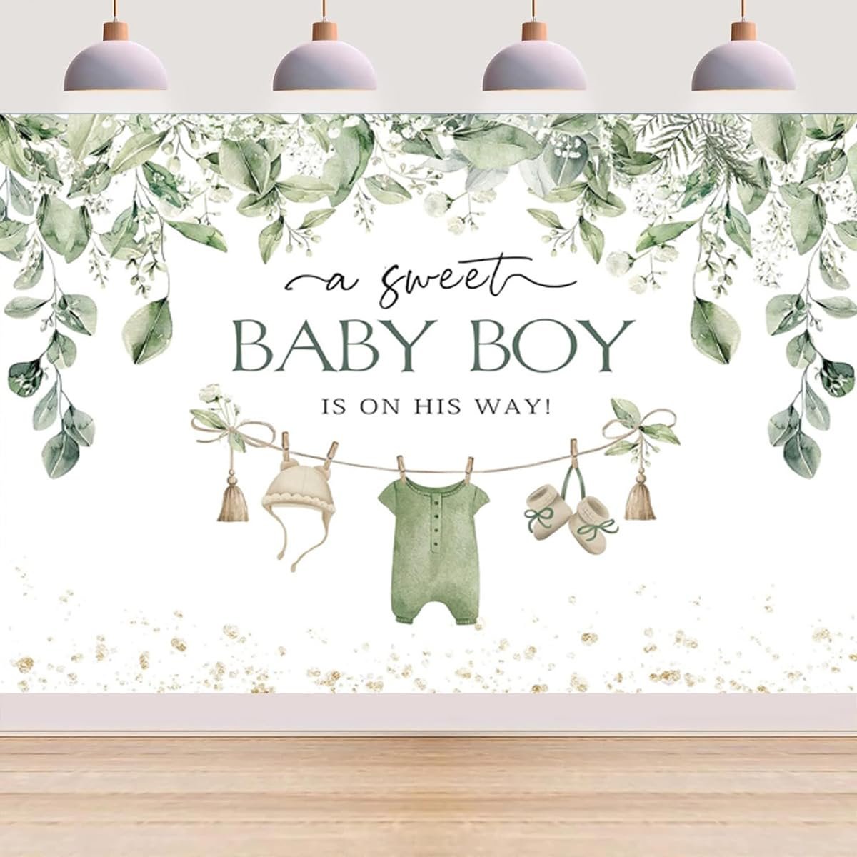 Fondo para baby shower niño – Hojas verdes (8x6ft)