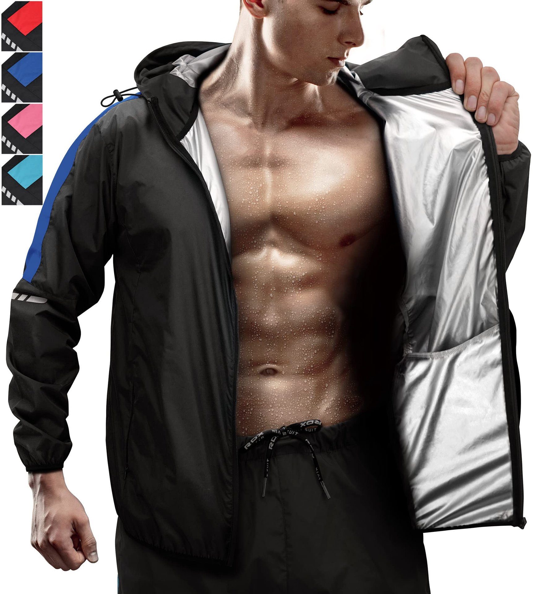 Trabajo de Pérdida de Peso RDX Sauna, CERTIFICADO OEKO TEX 100, Chaqueta de Sudor con Capucha, Body Slimming Fitness Entrenamiento Hombres Mujeres