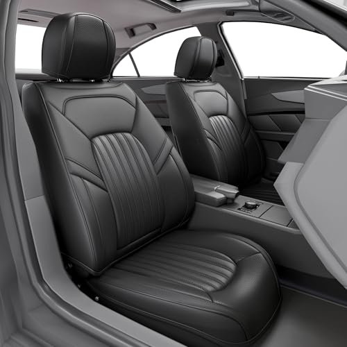 FEELON 2 Piezas Fundas de Asiento Delantero ZC, Fundas de Asiento de Auto de Cuero Nappa Impermeable para el Interior del Auto, Ajuste Universal para Sedanes SUV Pick-up Truck, Negro
