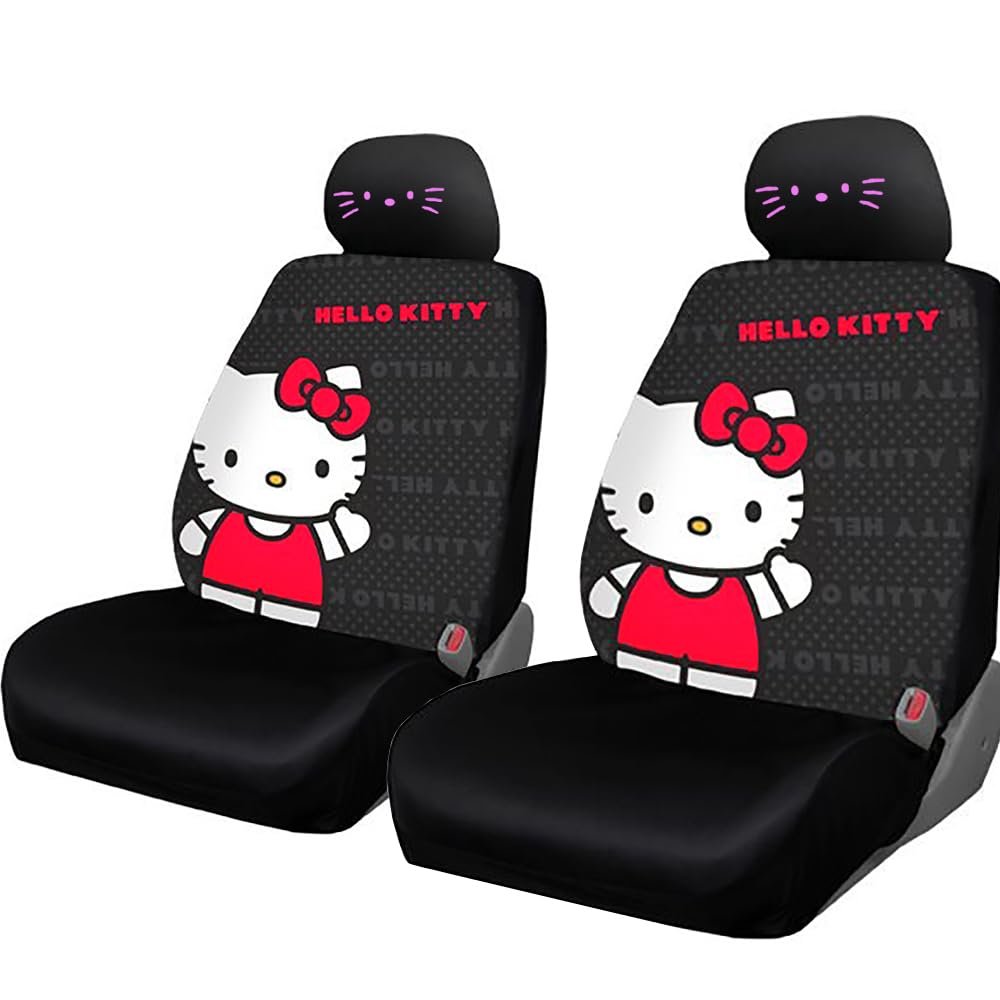 Juego de Fundas para Asientos de Auto Hello Kitty de Yupbizauto - Rosa con Bordado de la Cara de Kitty en los Descansacabezas e Incluye Ambientador