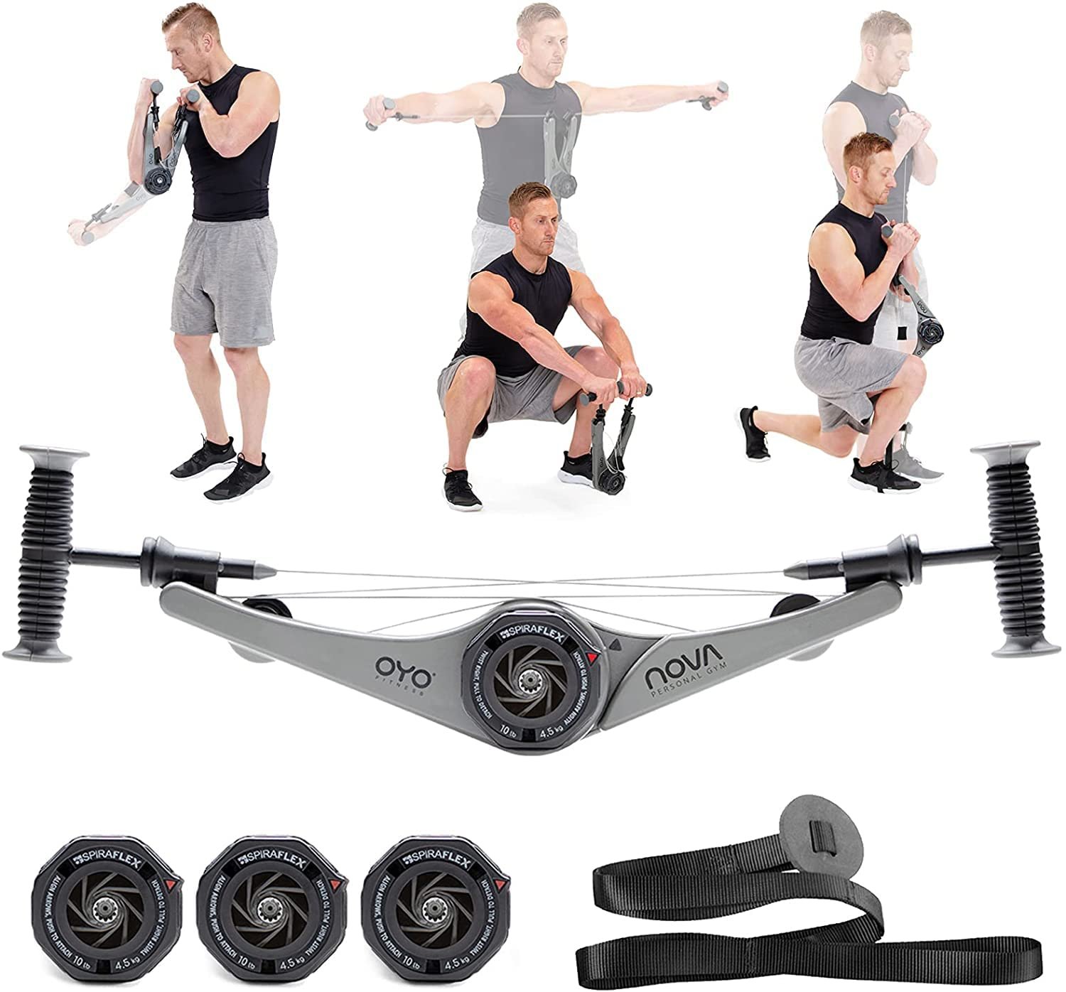 NOVA Gym (Gris) - Gimnasio Portátil de Cuerpo Completo: Hogar, Oficina o Viaje - Tecnología de Resistencia NASA SpiraFlex