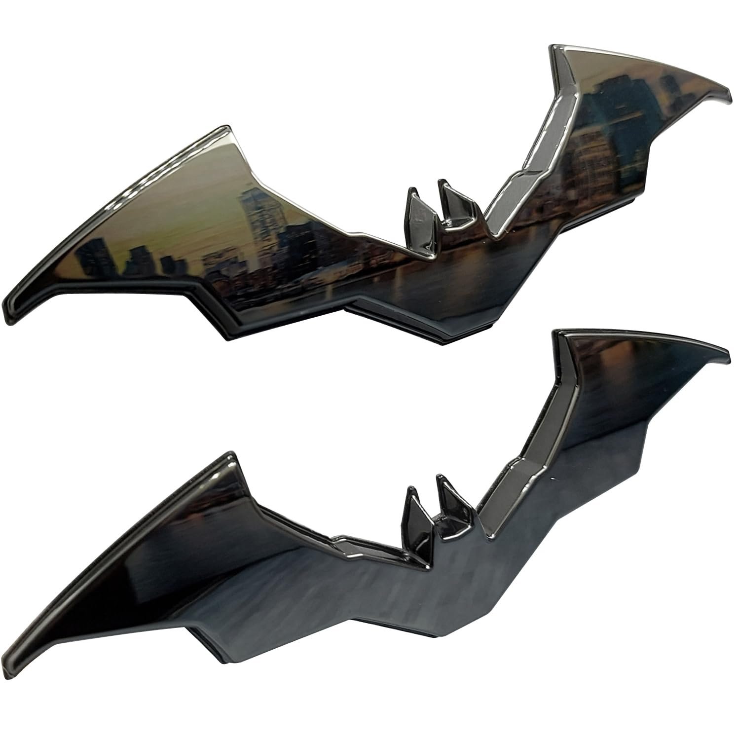 Emblemas de Ventilador Insignia de Coche Batman 3D Paquete Doble - Logo de Batwing de la Película (Negro Cromo: 4.3 x 1.3 x 0.2 pulgadas)