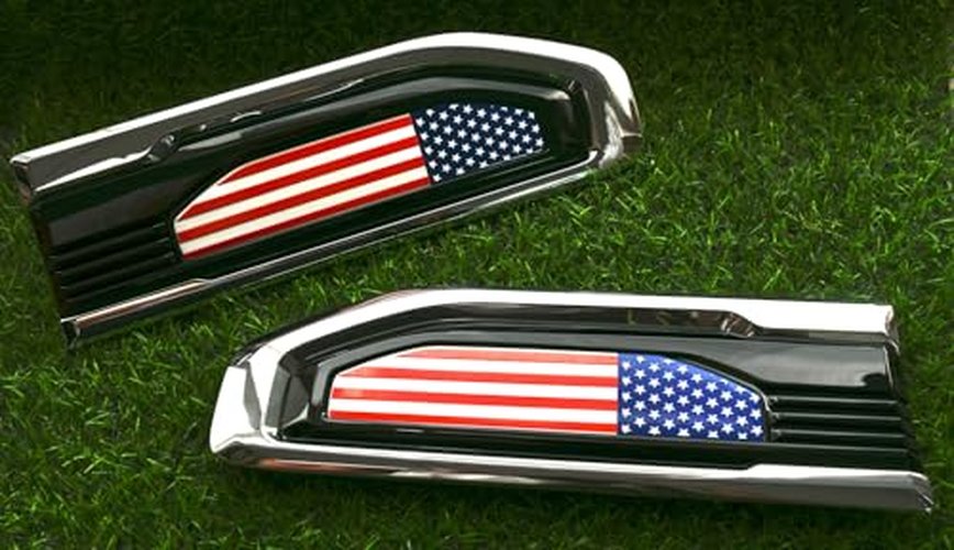 Par de Emblemas Personalizados de Bandera de EE. UU. para Filtro de Aire del Lado del Conductor Derecho e Izquierdo de Reemplazo para GMC Sierra 3.0 Duramax, 5.3L, 6.2L V8 1500 GM (Color Cromo)