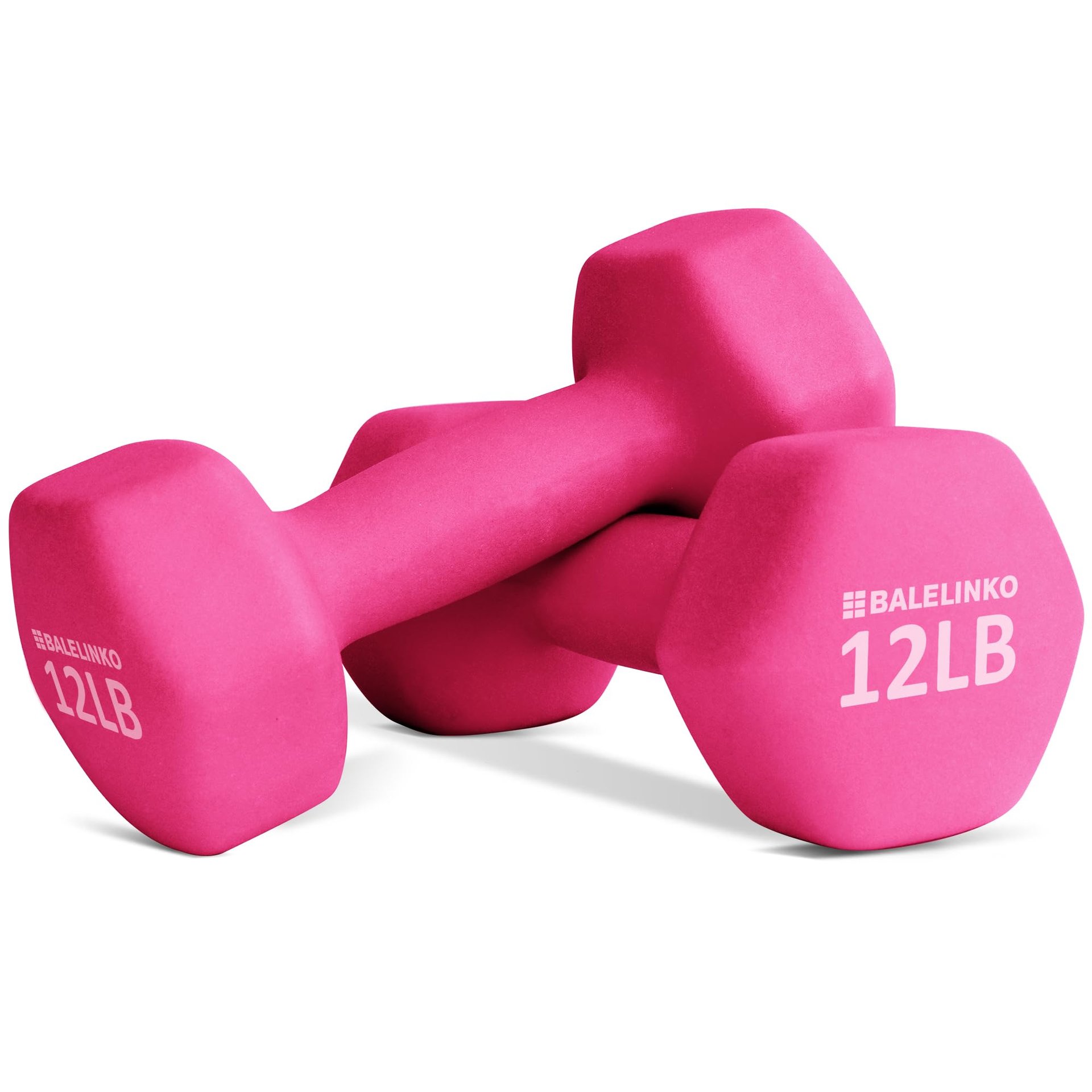 Juego de Pesas de Neopreno en Forma de Hexágono Balelinko para Entrenamientos en Casa, Entrenamiento de Fuerza, Pérdida de Peso, Pilates, Pesas para Mujeres, Hombres, Mayores y Jóvenes, 12LB Rosa, Par