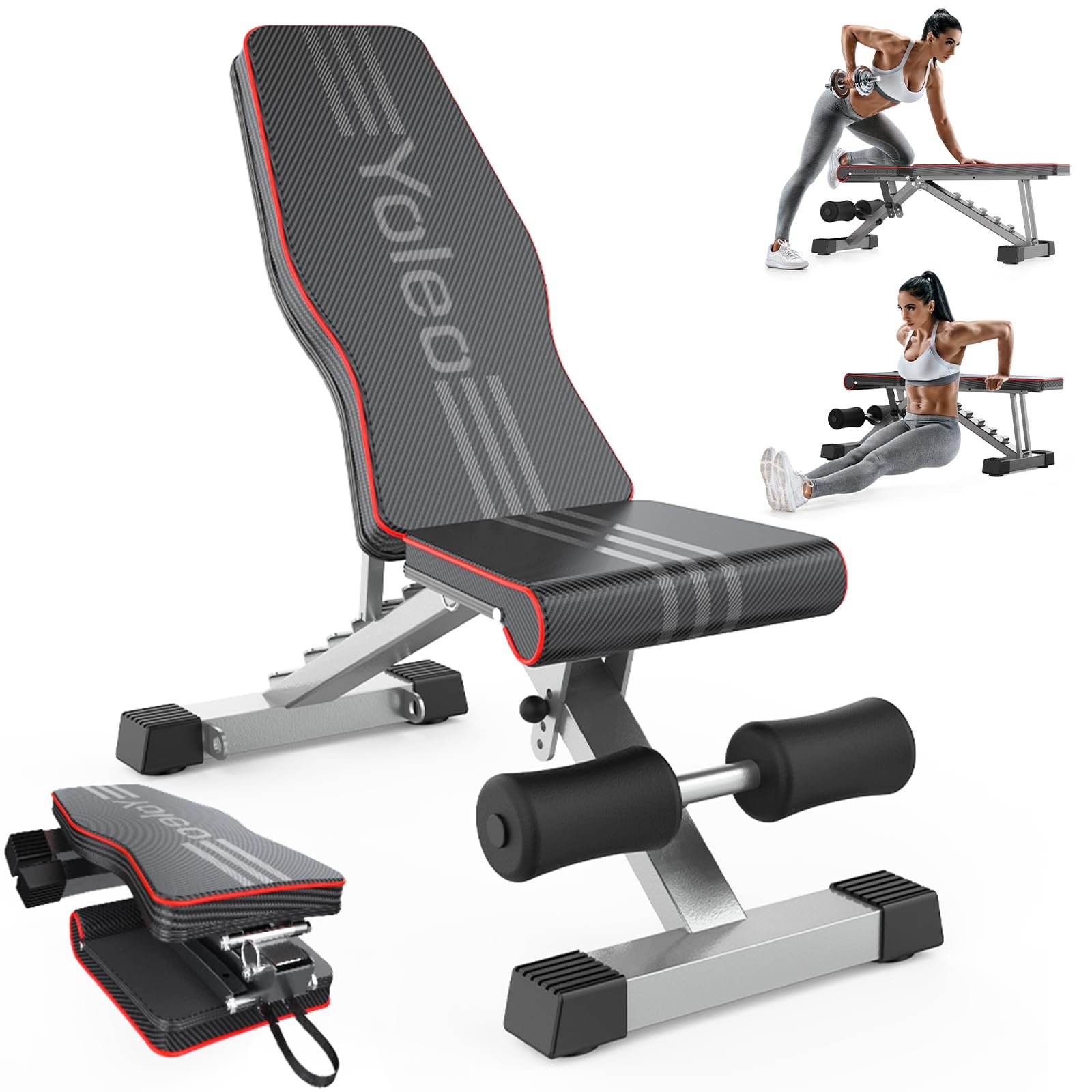Banco de Pesas Ajustable Yoleo para Entrenamiento de Cuerpo Entero; Banco Plegable de Press de Banca para Entrenamiento de Fuerza en Casa; Banco de Entrenamiento de Utilidad Plano Inclinado Declinado Ajustable Rápido (Negro)