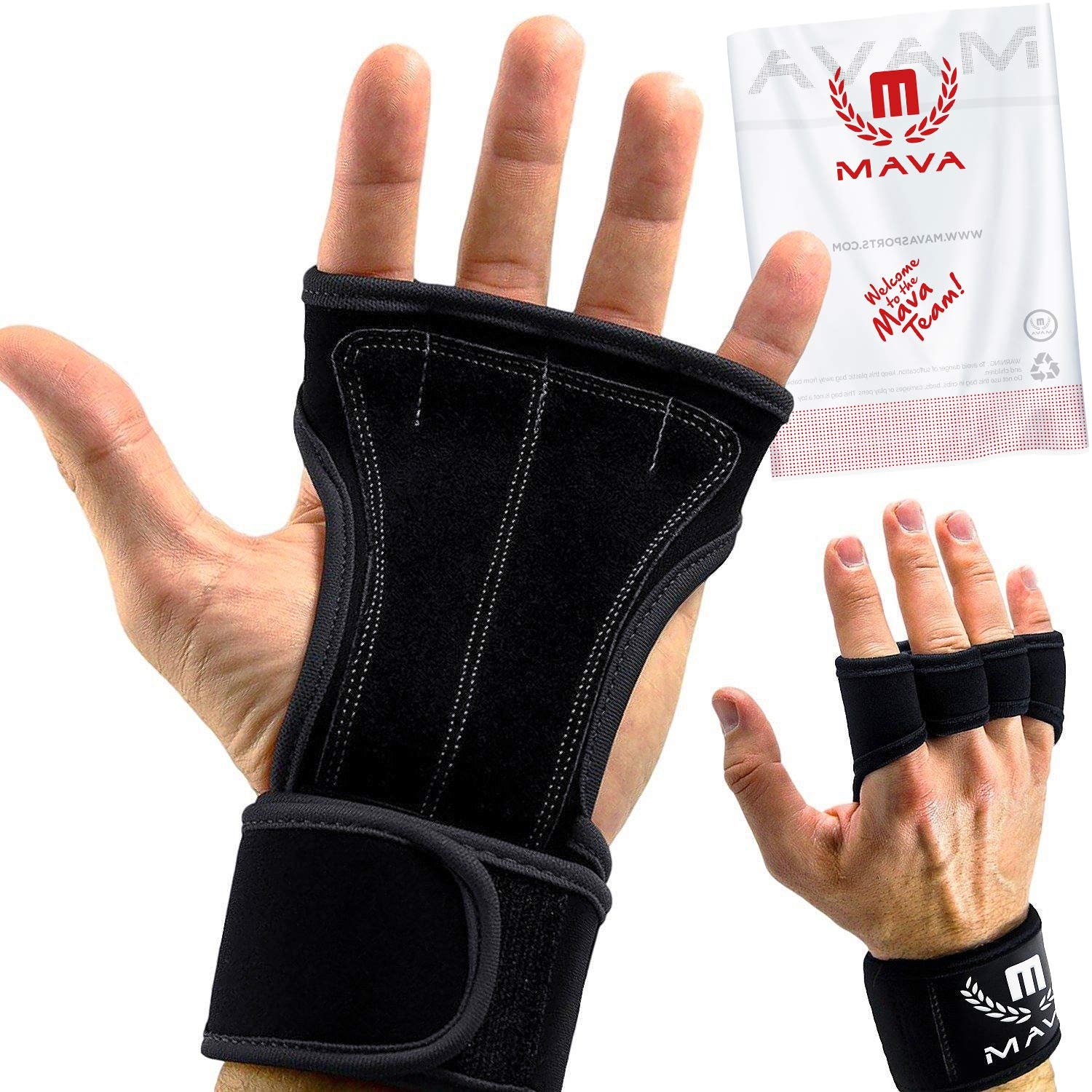 Guantes de Entrenamiento Mava Sports con Soporte para Muñecas y Acolchado de Cuero en la Palma - Perfectos para Levantamiento de Pesas, Entrenamiento Cruzado, Dominadas, WOD y Powerlifting para Hombres y Mujeres (Negro)