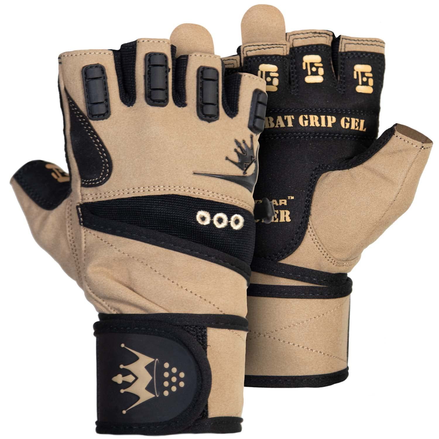 Guantes de levantamiento de pesas para entrenamiento de Crossfit - Guantes de gimnasio de fitness para hombres o mujeres - Los mejores para levantamiento de pesas pesadas con envolturas integradas de soporte completo para muñecas (Desert Tan, L)
