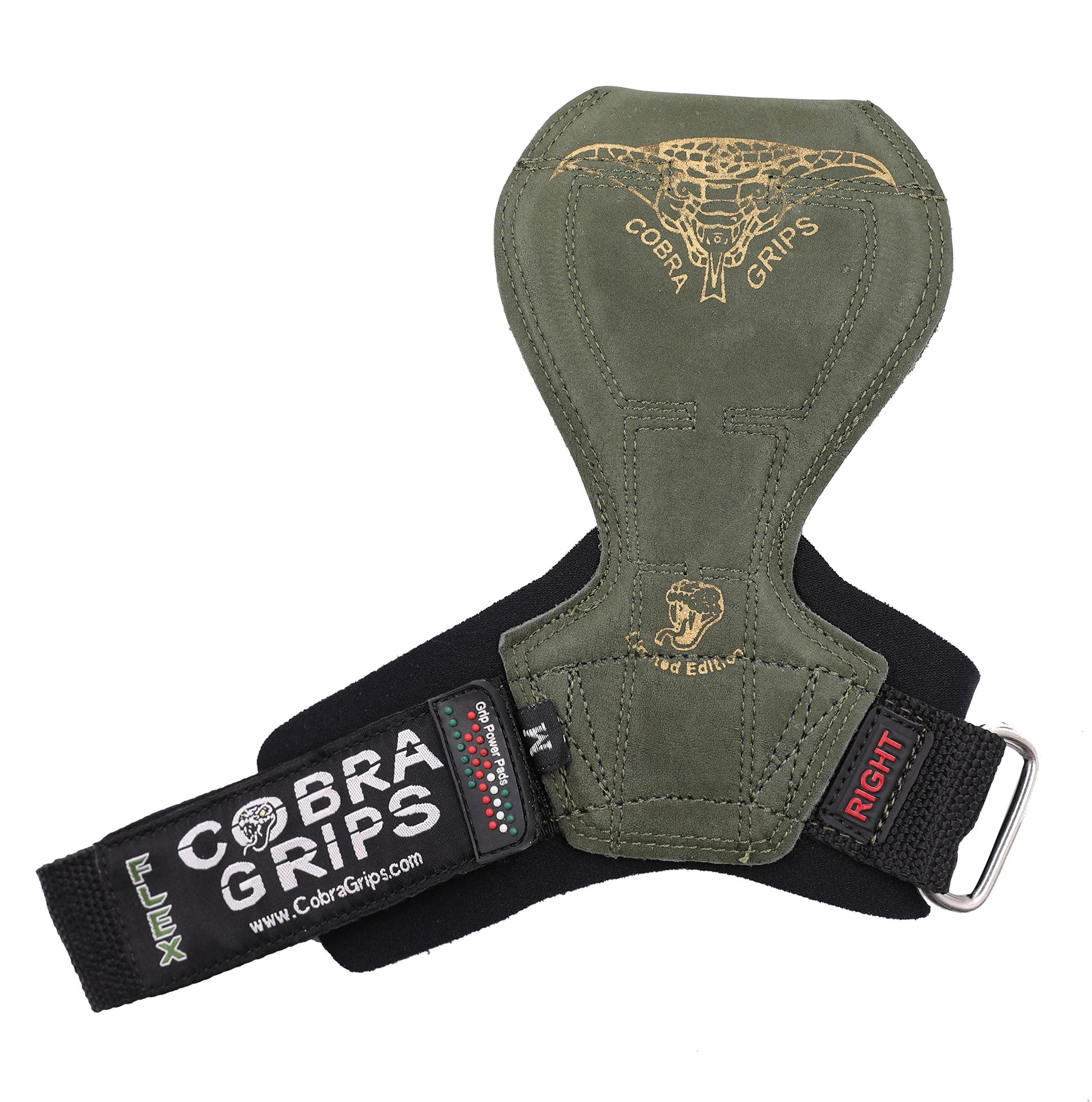 Guantes de Levantamiento de Pesas Modelo 2018 Cobra Grips Flex con Correas de Alta Resistencia Mejor Alternativa para Ganchos de Levantamiento de Potencia Ideal para Levantamiento de Pesas con Soporte de Muñeca Acolchado Bodybuilding (Medium, Cuero Verde)