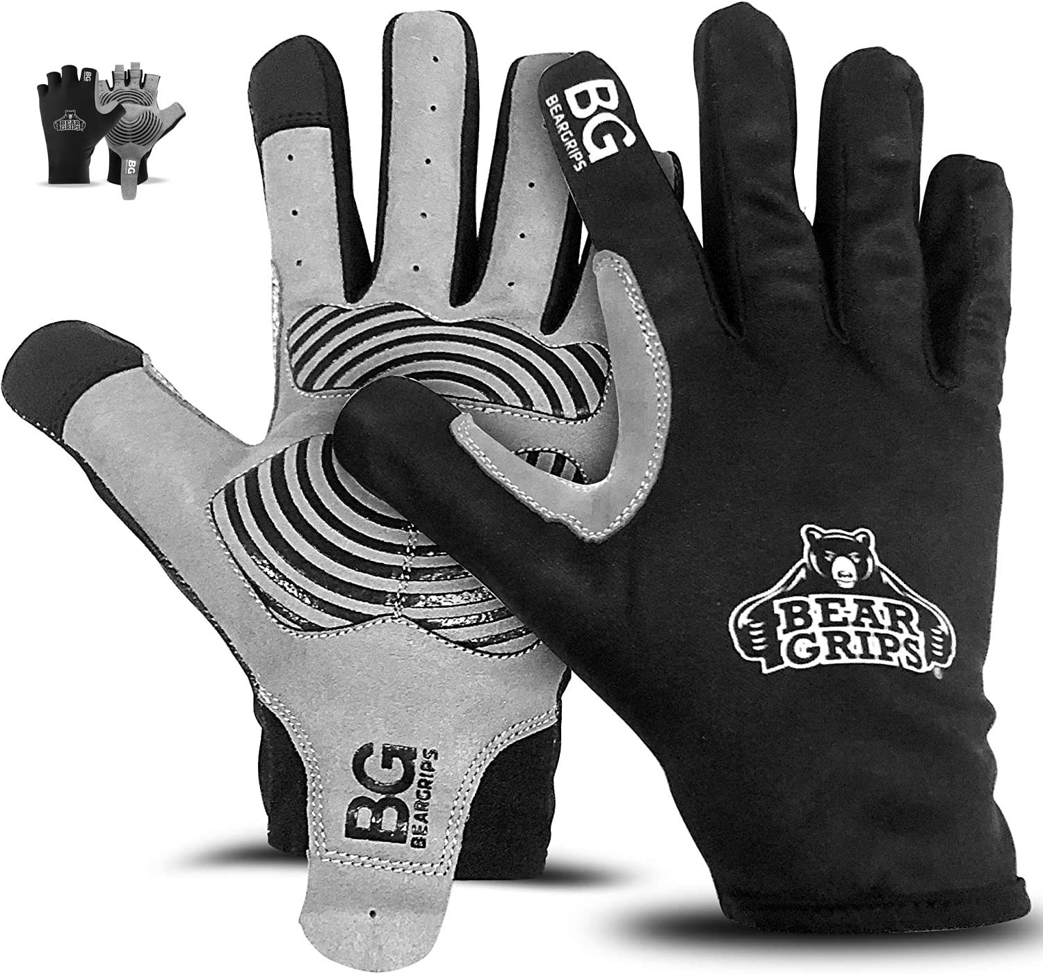 Guantes de Levantamiento de Pesas Bear Grips para Hombres y Mujeres | Guantes de Levantamiento de Pesas de Medio Dedo | Guantes de Entrenamiento de Dedo Completo para Hombres | Guantes de Ejercicio sin Dedos | Guantes de Compresión para Levantamiento de Pesas | Guantes de Gimnasio para Hombres