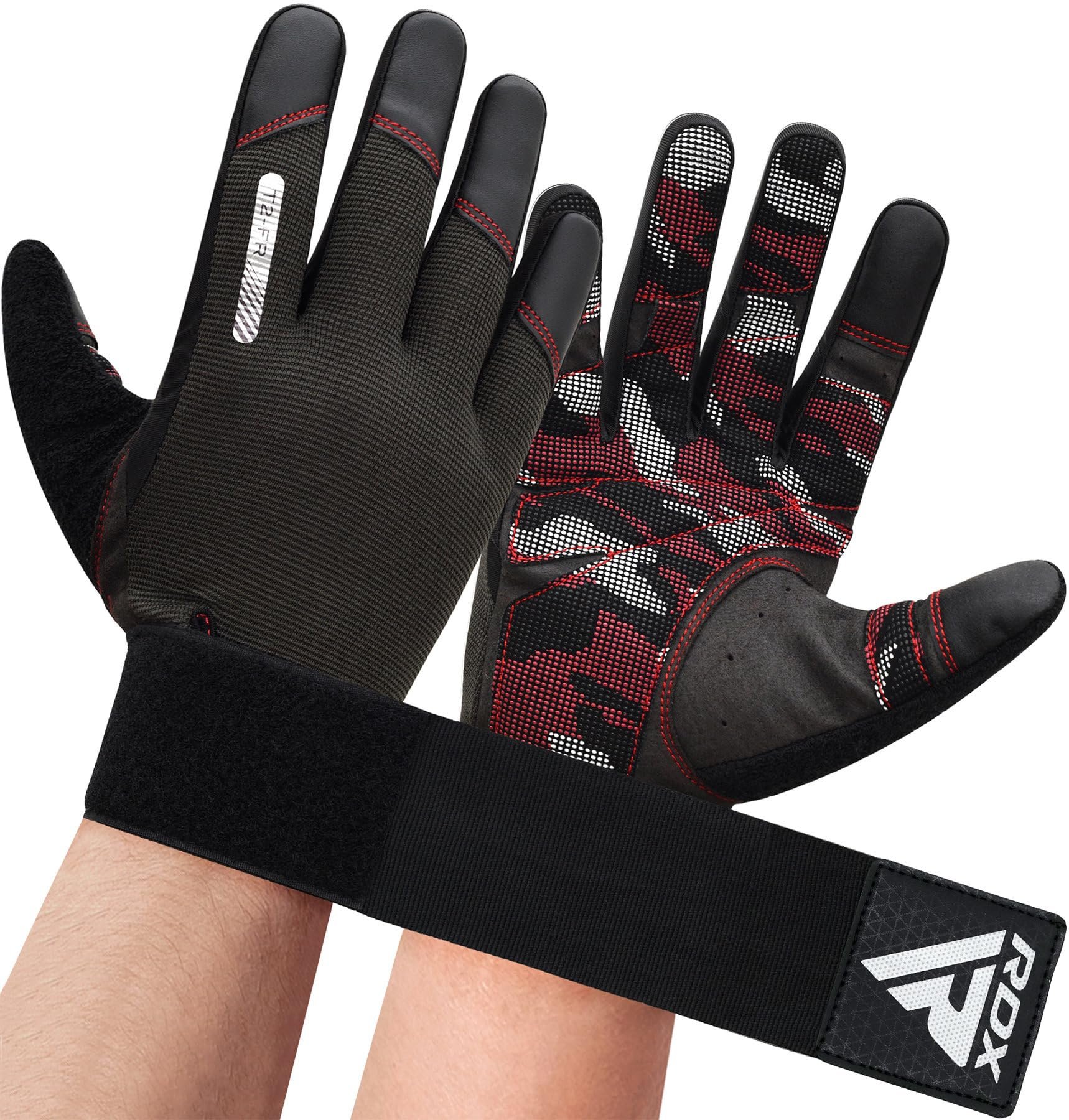 Guantes de levantamiento de pesas RDX con soporte para muñeca - Pantalla táctil completa, agarre acolchado antideslizante transpirable, hombres mujeres entrenamiento fitness, levantamiento de pesas culturismo HIIT ejercicio