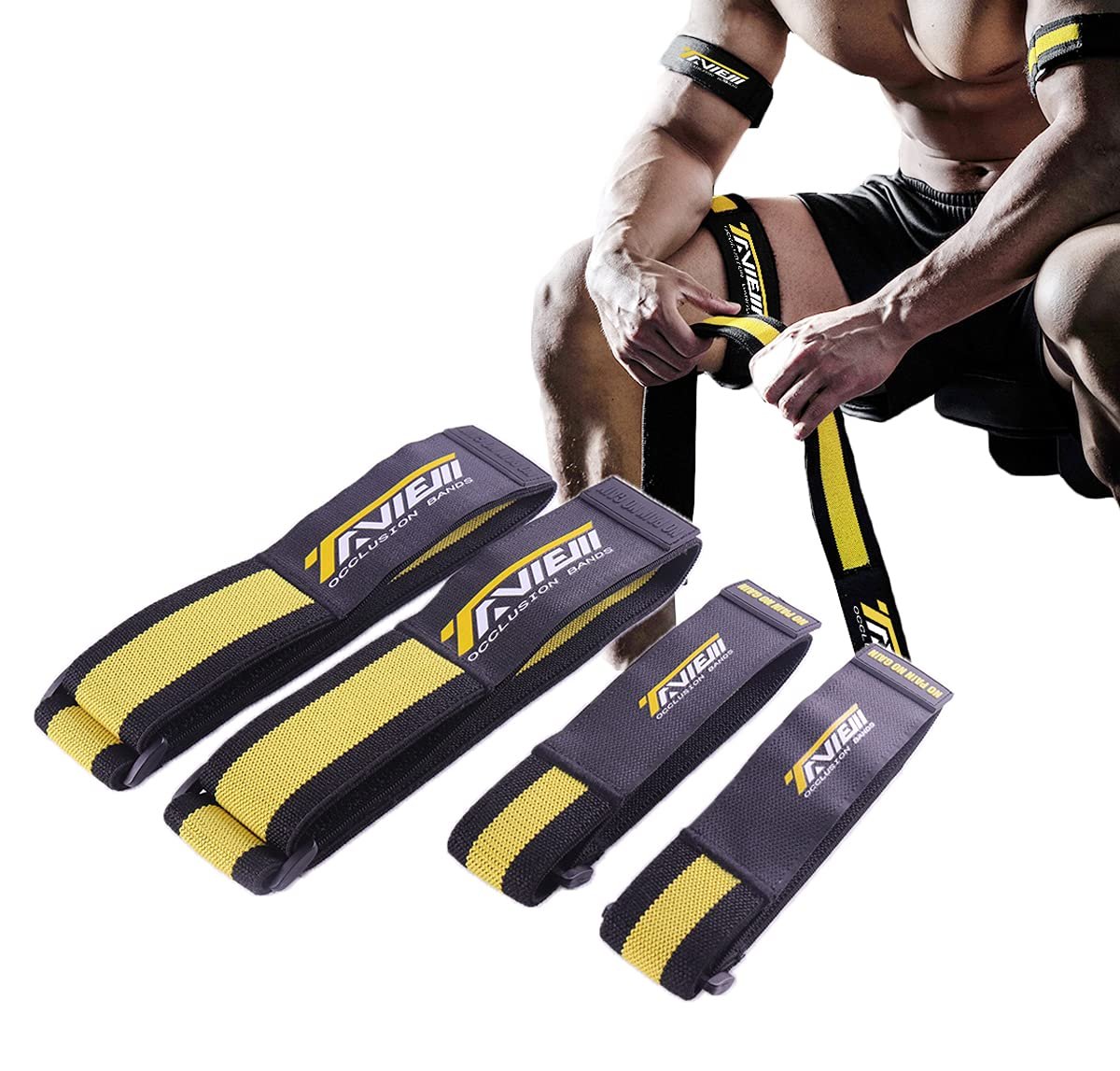Bandas de oclusión, Paquete de 4 (2 Bandas para bíceps, 2 Bandas para piernas), Bandas elásticas cómodas para entrenamiento de restricción del flujo sanguíneo y rápido crecimiento muscular sin levantar pesos pesados