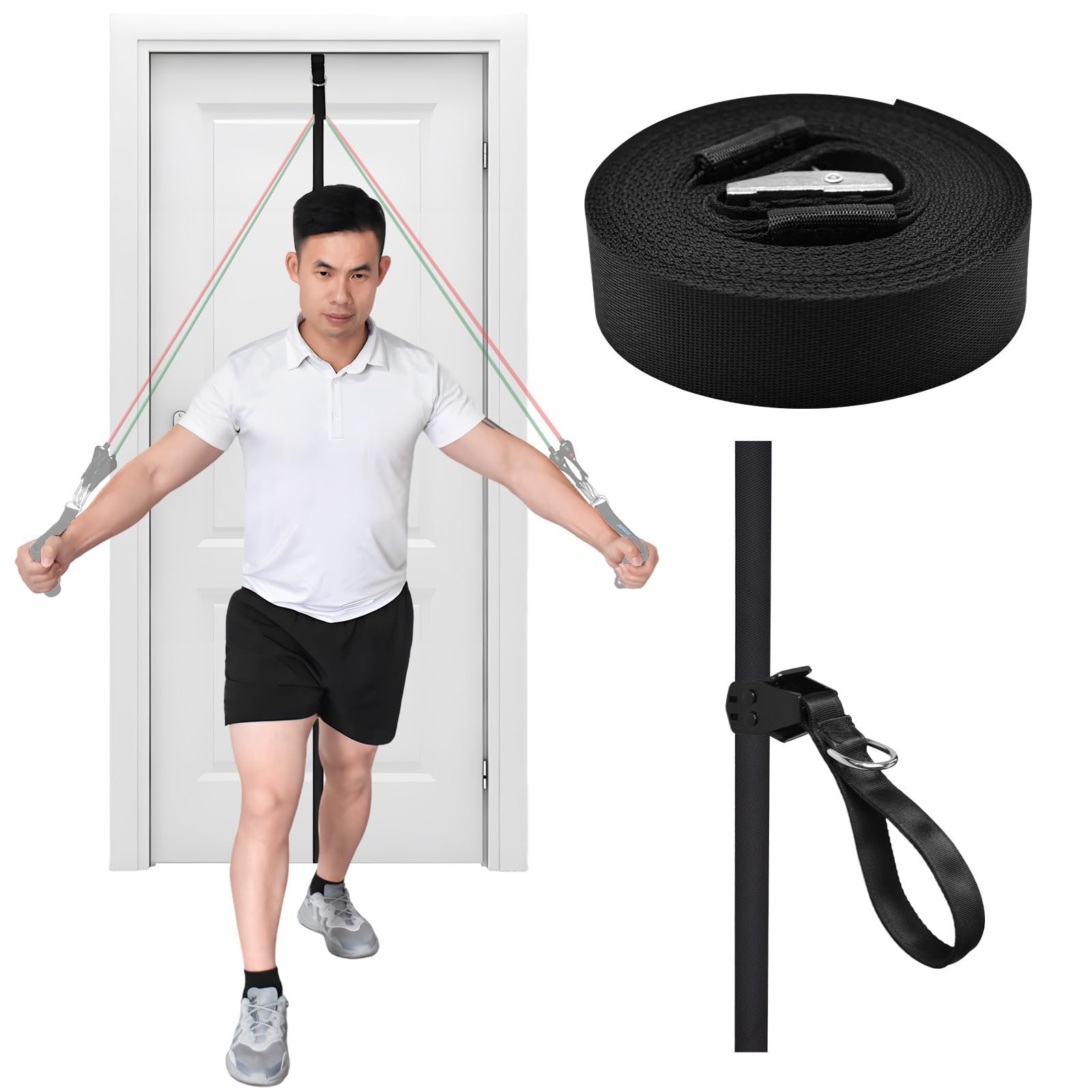 Correa de Anclaje para Puerta Brebebe para Bandas de Resistencia, Nueva Versión Mejorada con Puntos de Anclaje Libres para Todas las Alturas de Ejercicio, Accesorios de Gimnasio para el Hogar, Fácil de Instalar, Sin Golpes, Sin Clavos