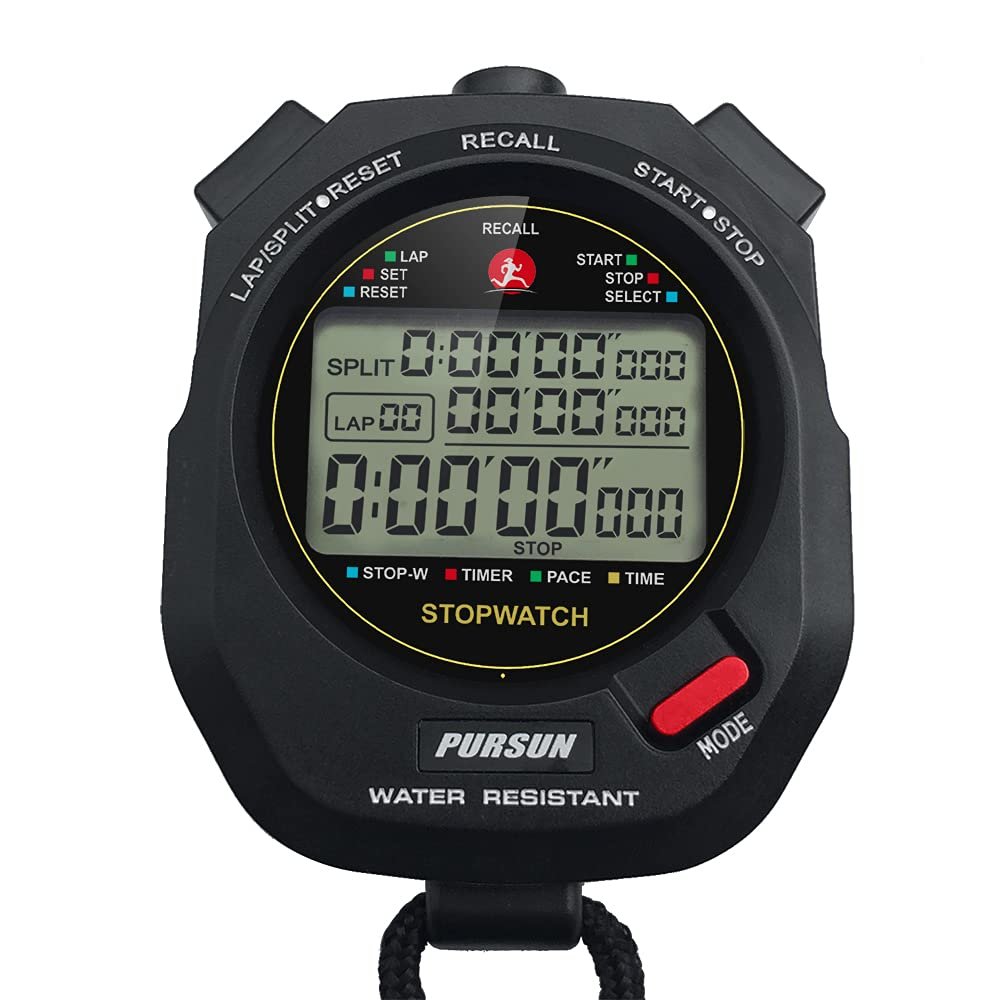 Reloj Cronómetro Profesional para Deportes 100 Vueltas, Cronómetro Digital Deportivo con Temporizador de Cuenta Regresiva, 100 Vueltas de Memoria, Temporización de 0.001 Segundos, Resistente al Agua
