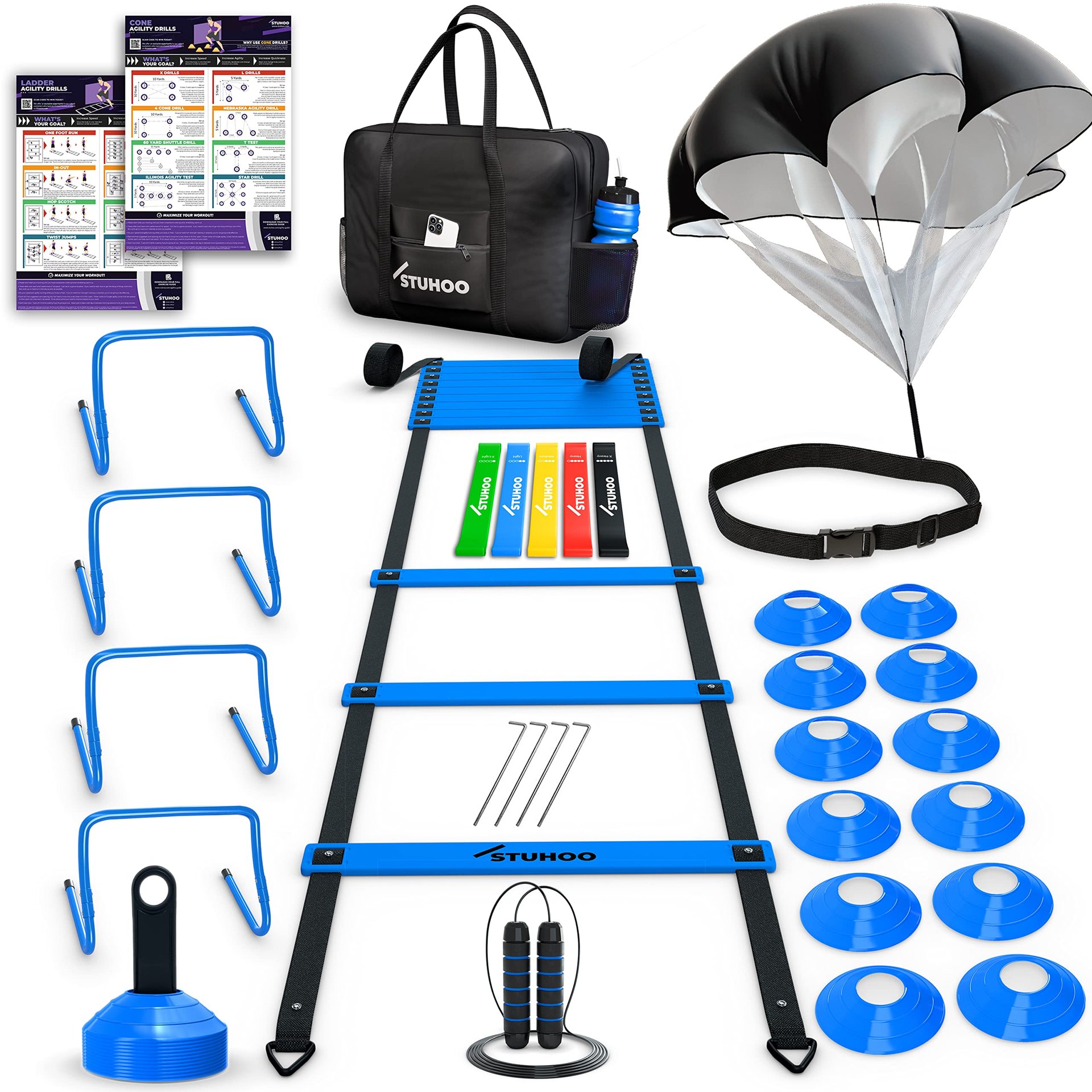 Set de Equipos de Entrenamiento de Agilidad STUHOO | Equipos de Entrenamiento de Fútbol para Niños y Jóvenes | Equipo de Entrenamiento de Agilidad con Escalera de Agilidad y Bolsa | Equipo de Entrenamiento de Fútbol con Vallas de Velocidad, Conos para el Entrenamiento de Pies