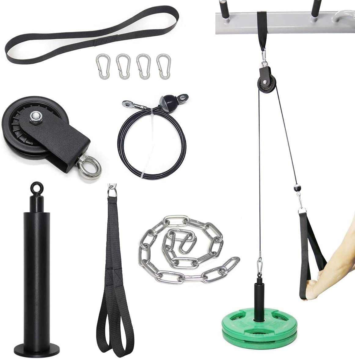 SYL Fitness Sistema de Polea con Cable, Equipo de Gimnasio, Accesorios para Rack de Sentadillas para LAT Pulldown - Máquina de Cable de Gimnasio Casero DIY - Pin de Carga de Placas de Peso (Sistema de Polea con Cable para Placas de 1 pulgada y 2 pulgadas)