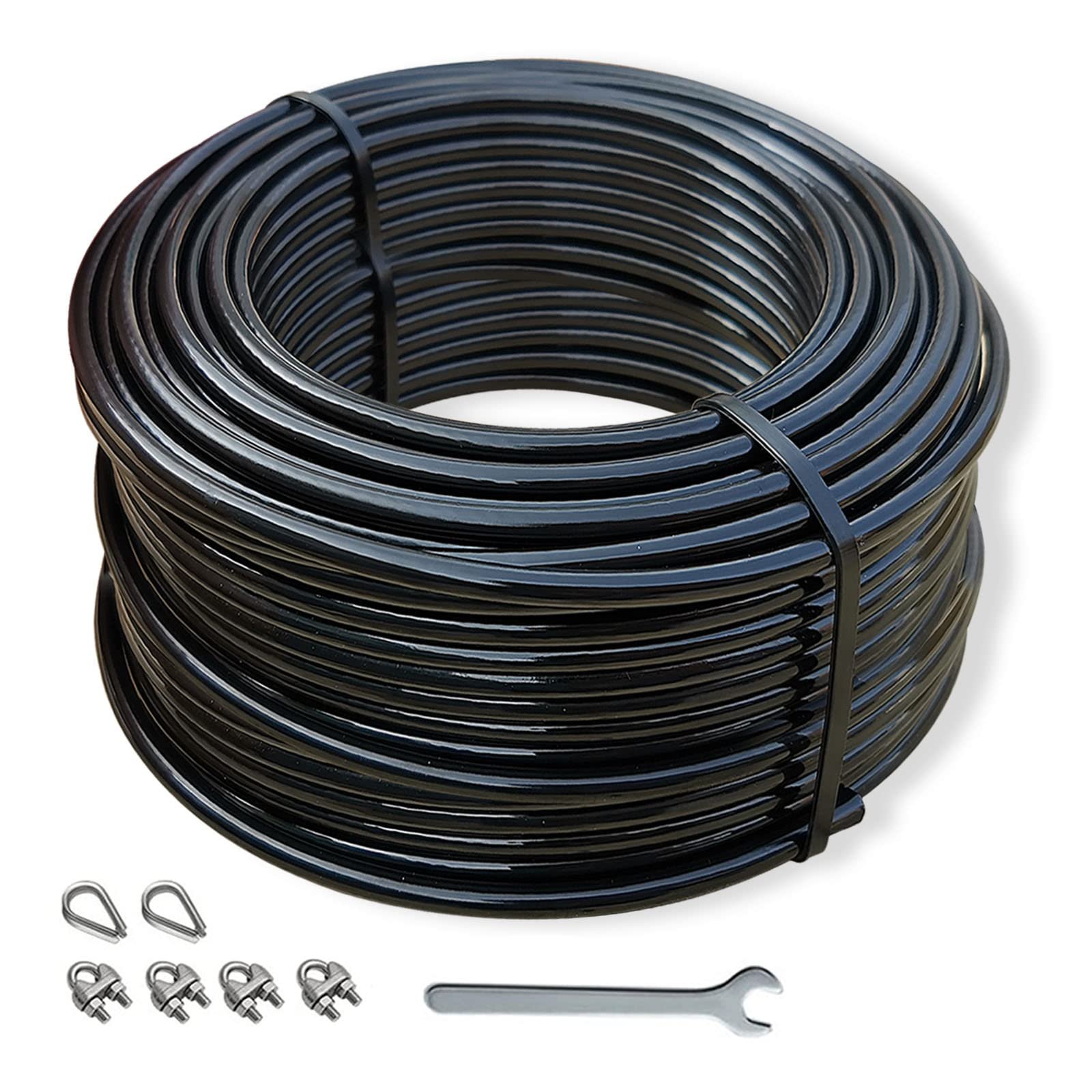Cable de Polea de Fitness, Cables de Repuesto para Máquinas de Cable de Gimnasio en Casa, Cable de Acero Recubierto de TPU de 5mm, Cuerda de Alambre de 65.6/98.4 pies para Sistema de Polea de Gimnasio (98.4 pies)