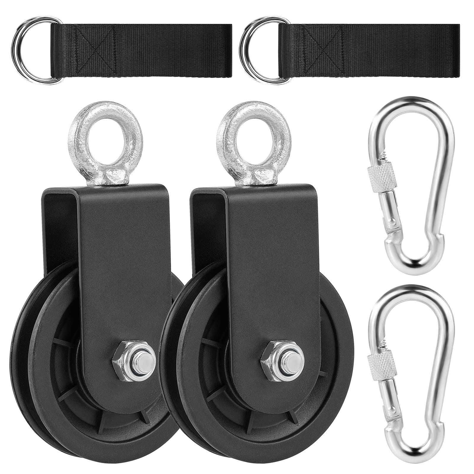 Paquete de 2 Poleas de Cable de 3.54 pulgadas con Rueda de Tracción de 360 Grados, Correas Colgantes y Mosquetón, Silencioso y Suave desmontable para Sistema de Polea de Gimnasio DIY, Bloques de Levantamiento de Gimnasio DIY, Elevador de Escaleras, Poleas de Izado