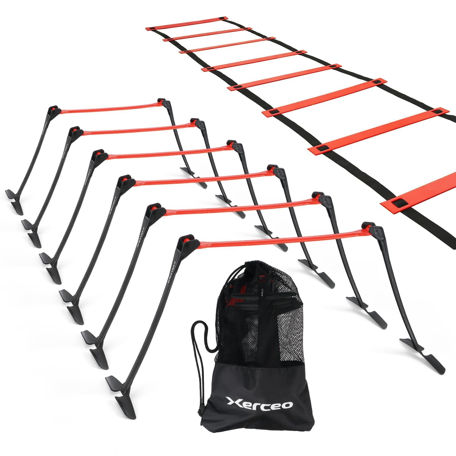 Set de Valla y Escalera de Agilidad Ajustable y Plegable Xerceo Premium para Atletas, Súper Portátil y Ligero, con Bolsa de Transporte