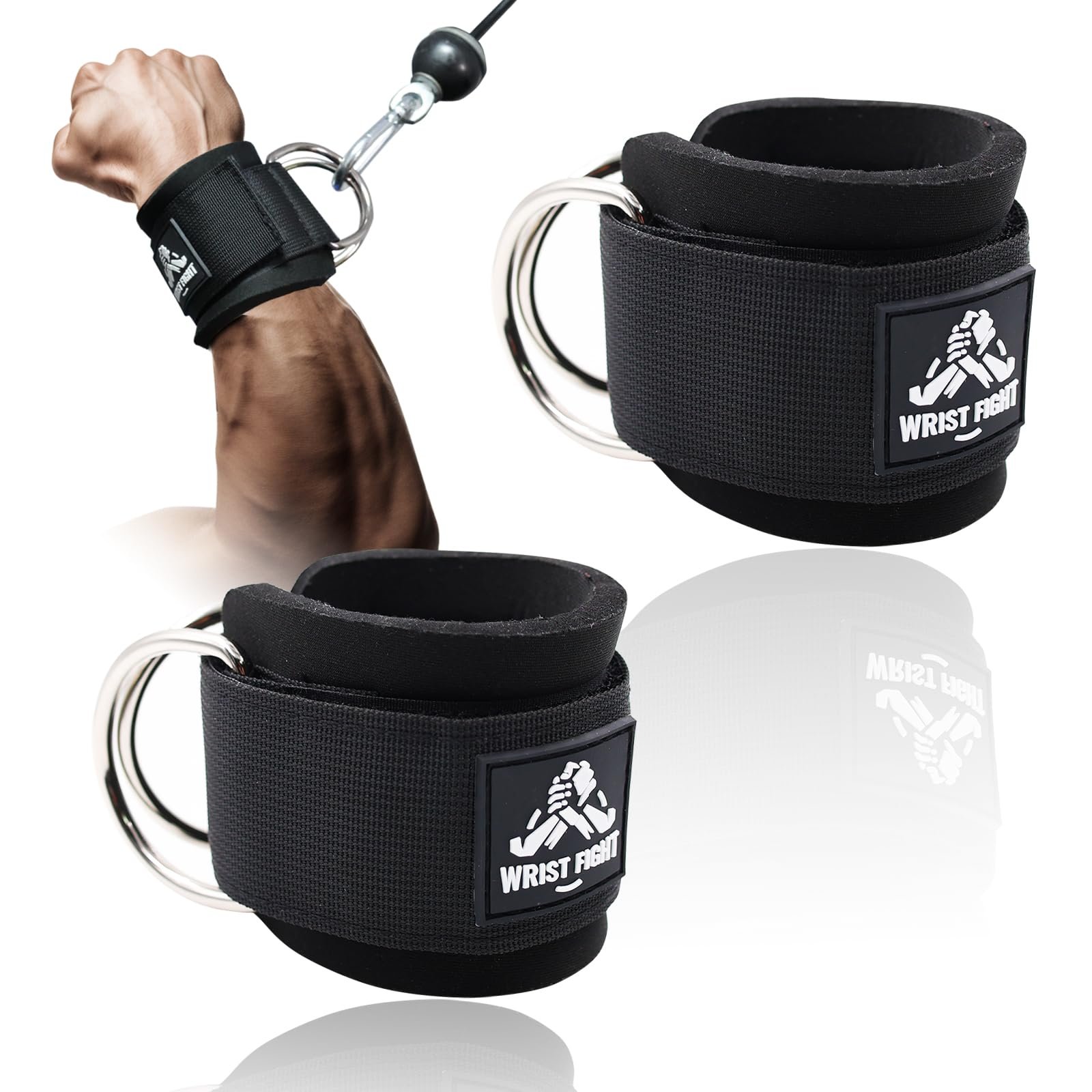 Puños de Muñeca con Doble Anillo D - Soporte Seguro y Cómodo para Ejercicios en Máquinas de Cable, Elevaciones Laterales, Entrenamiento de Fuerza en Brazos y Ejercicios de Tríceps