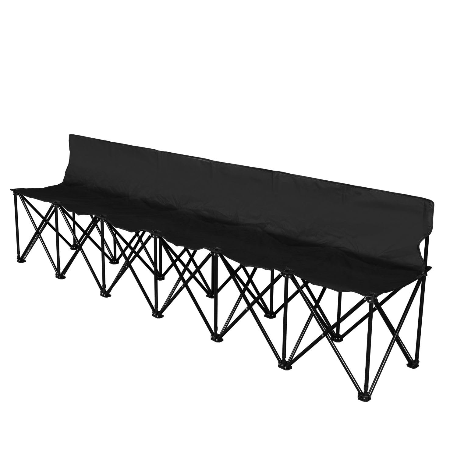 Banca Plegable Portátil Flexzion, 6 Asientos, Banca de Fútbol Plegable, Asientos Portátiles para Gradas, Camping, Línea de Sideline, con Respaldo y Bolsa de Transporte, Negro